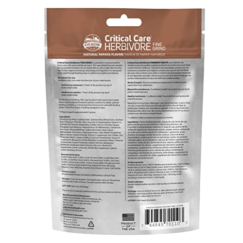 Oxbow Critical Care Herbivore, Emergency Guinea Pig Food, Rabbit Food for Recovery, Natural Apple Banana Flavor, Critical Care for Guinea Pig Emergency Kit, Made in USA, 141 Grams