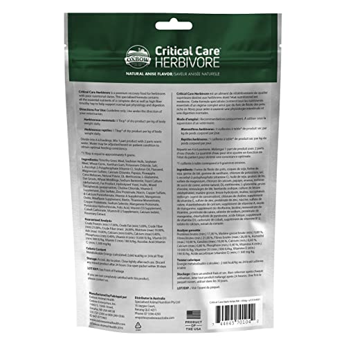 Oxbow Critical Care Herbivore, Emergency Guinea Pig Food, Rabbit Food for Recovery, Natural Apple Banana Flavor, Critical Care for Guinea Pig Emergency Kit, Made in USA, 141 Grams