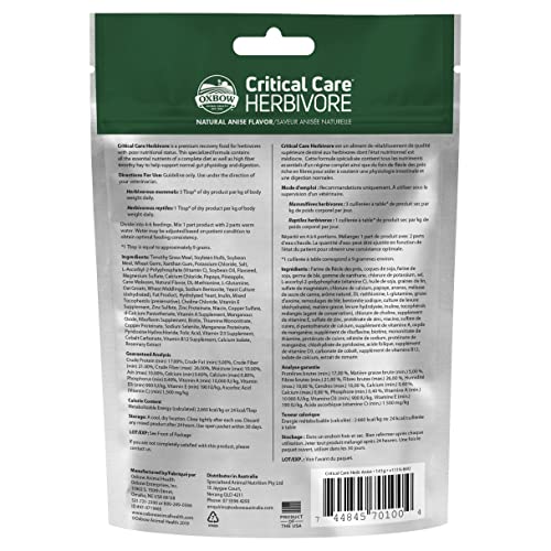 Oxbow Critical Care Herbivore, Emergency Guinea Pig Food, Rabbit Food for Recovery, Natural Apple Banana Flavor, Critical Care for Guinea Pig Emergency Kit, Made in USA, 141 Grams
