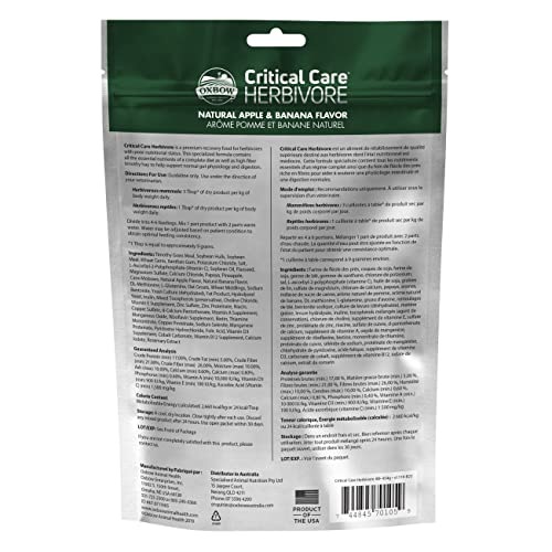 Oxbow Critical Care Herbivore, Emergency Guinea Pig Food, Rabbit Food for Recovery, Natural Apple Banana Flavor, Critical Care for Guinea Pig Emergency Kit, Made in USA, 141 Grams