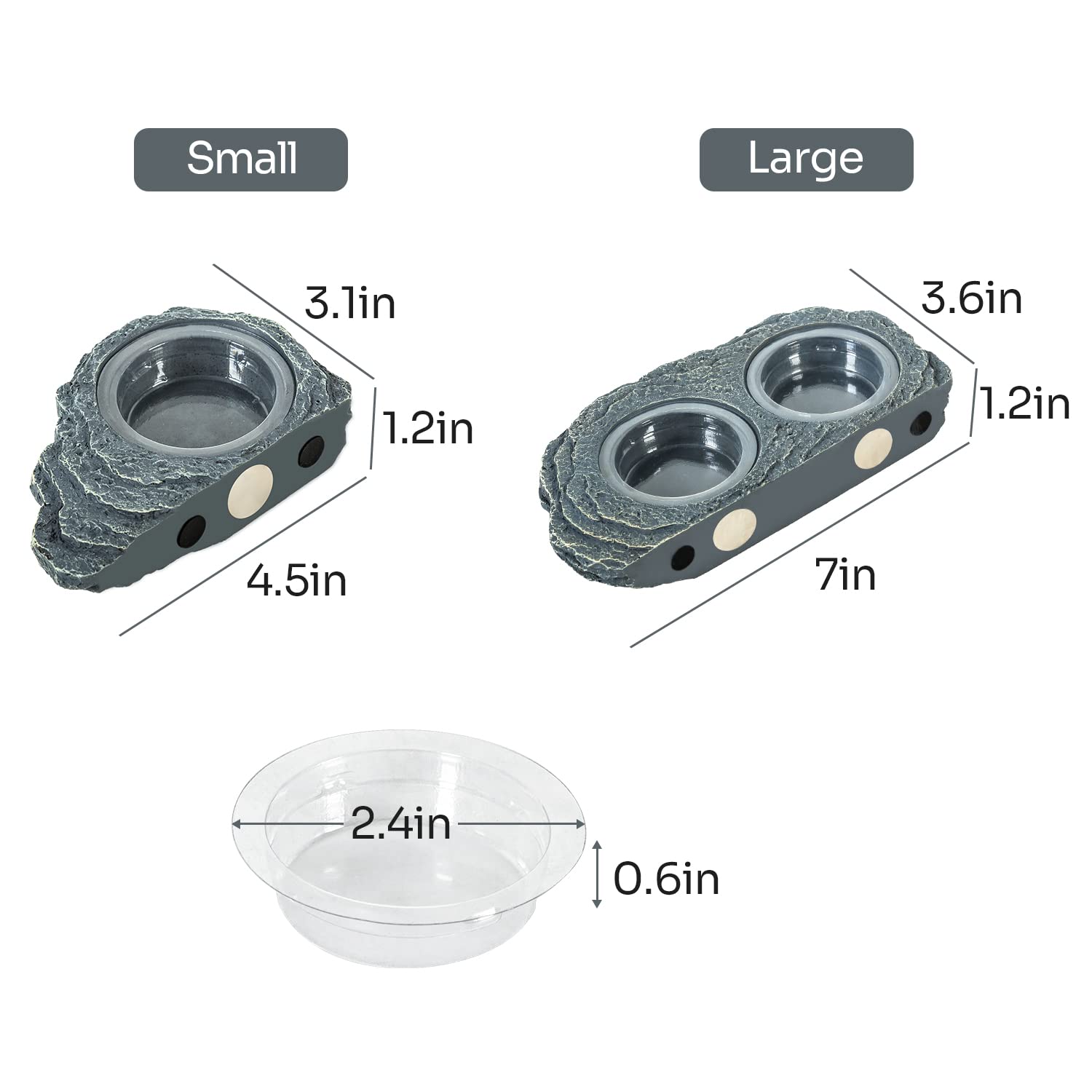 REPTIZOO Reptile Magnetic Feeder Ledge, Single Bowl Reptile Food Dish with 3PCS Feeding Cups Food Water Feeder for Crested Gecko Lizard Chameleon Pets