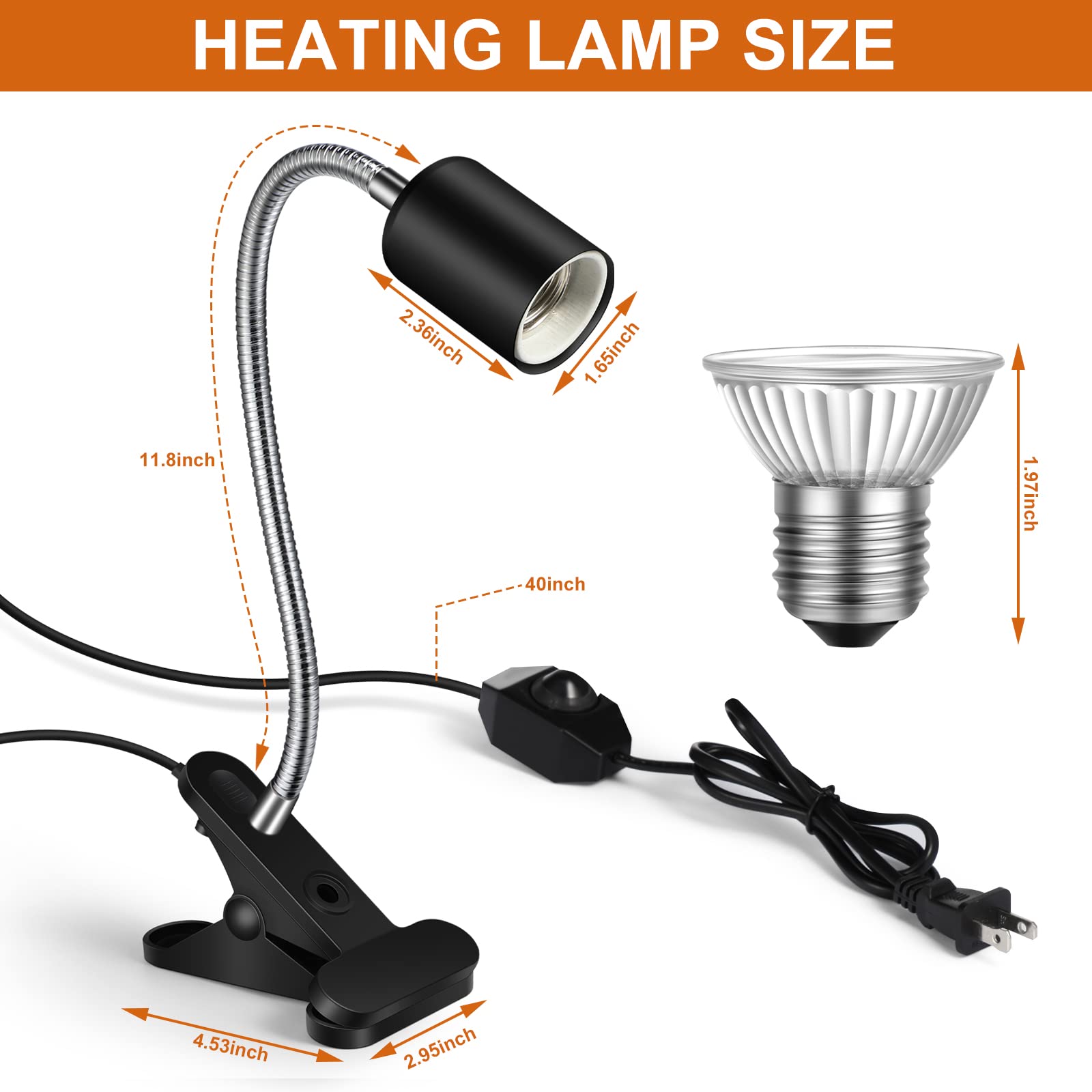 3 Set Reptile Heat Lamp UVA/UVB Turtle Heat Lamp Holder Fixture Clamp Basking Spot Adjustable 50w Full Spectrum Sun Sunbathe Bulb for Turtle Lizard Bearded Dragon Snake Aquarium Amphibian(Black)