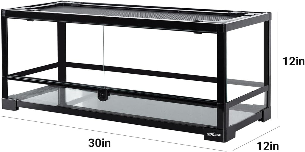 REPTI ZOO Glass Reptile Terrarium 20 Gallon, Front Opening Reptiles Tank 30" x 12"x 12" for Reptile Pets Gecko Lizard Snake, Top Screen Ventilation Escape Proof Lid