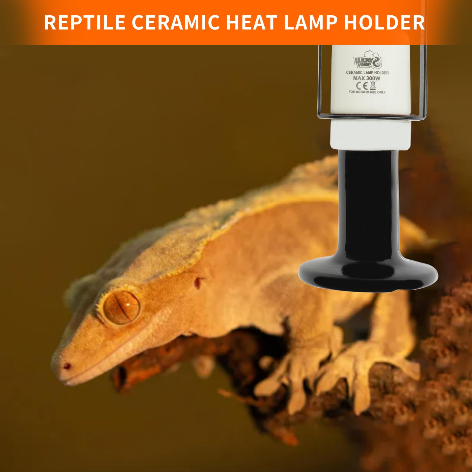 LUCKY HERP Reptile Ceramic Heat Lamp Holder, 2 Pack 300W Pet Heater Bracket (no Bulb Included), Heat Lamp Holder for Amphibians Terrariums Lizards Tortoise
