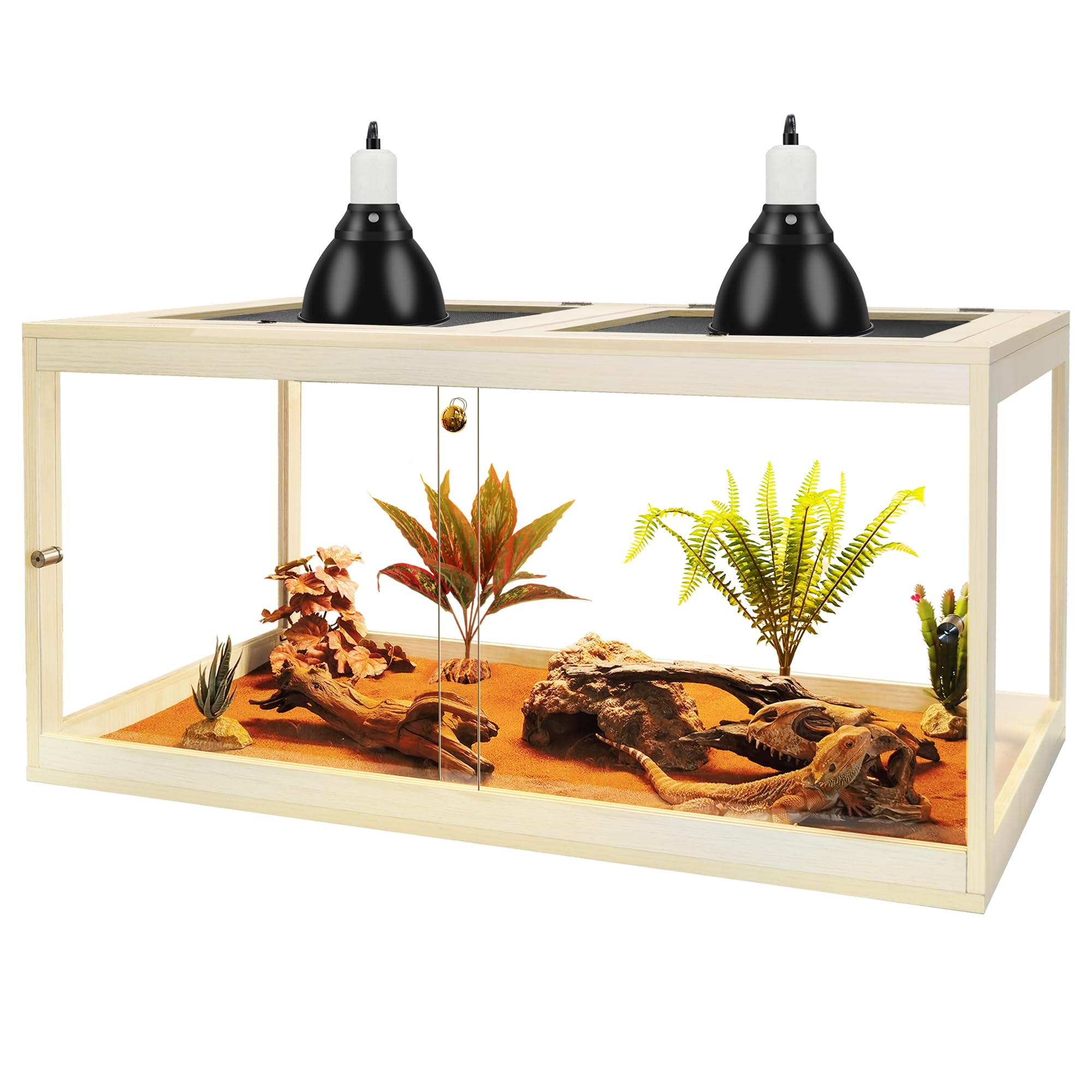 PROLEE Bearded Dragon Tank, 81 Gallon Reptile Tank with Meatl Mesh Roof and Front Sliding Door, Lizard Tank, Spacious Reptile Enclosure for Snakes, Lguanas, Chameleons (Black)