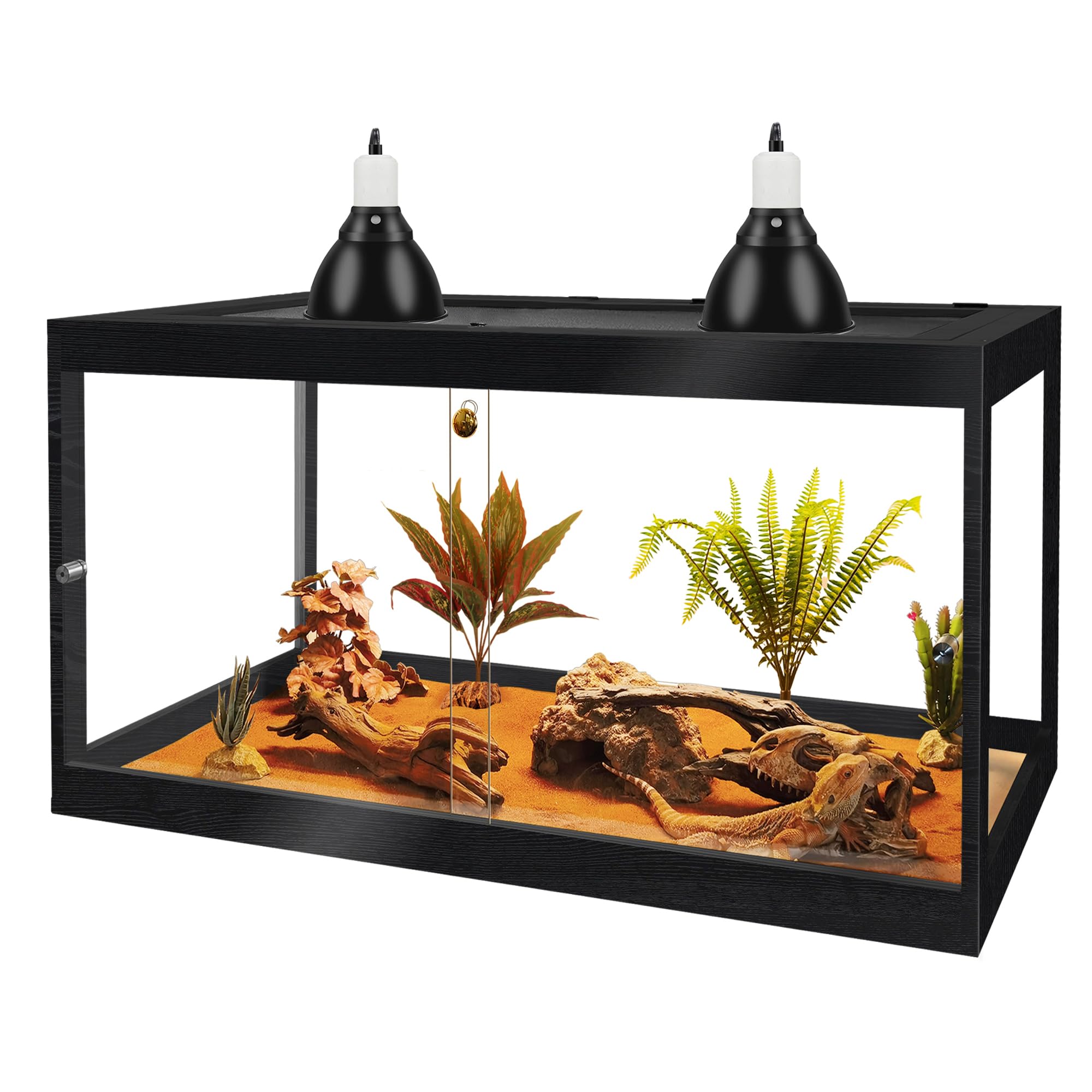 PROLEE Bearded Dragon Tank, 81 Gallon Reptile Tank with Meatl Mesh Roof and Front Sliding Door, Lizard Tank, Spacious Reptile Enclosure for Snakes, Lguanas, Chameleons (Black)