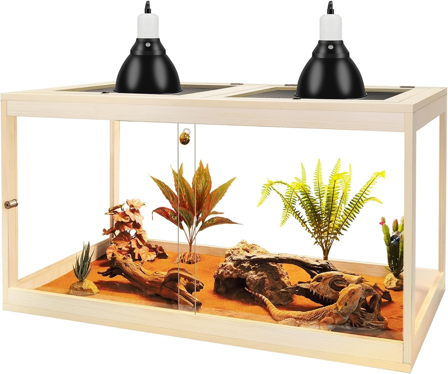 PROLEE Bearded Dragon Tank, 81 Gallon Reptile Tank with Meatl Mesh Roof and Front Sliding Door, Lizard Tank, Spacious Reptile Enclosure for Snakes, Lguanas, Chameleons (Black)