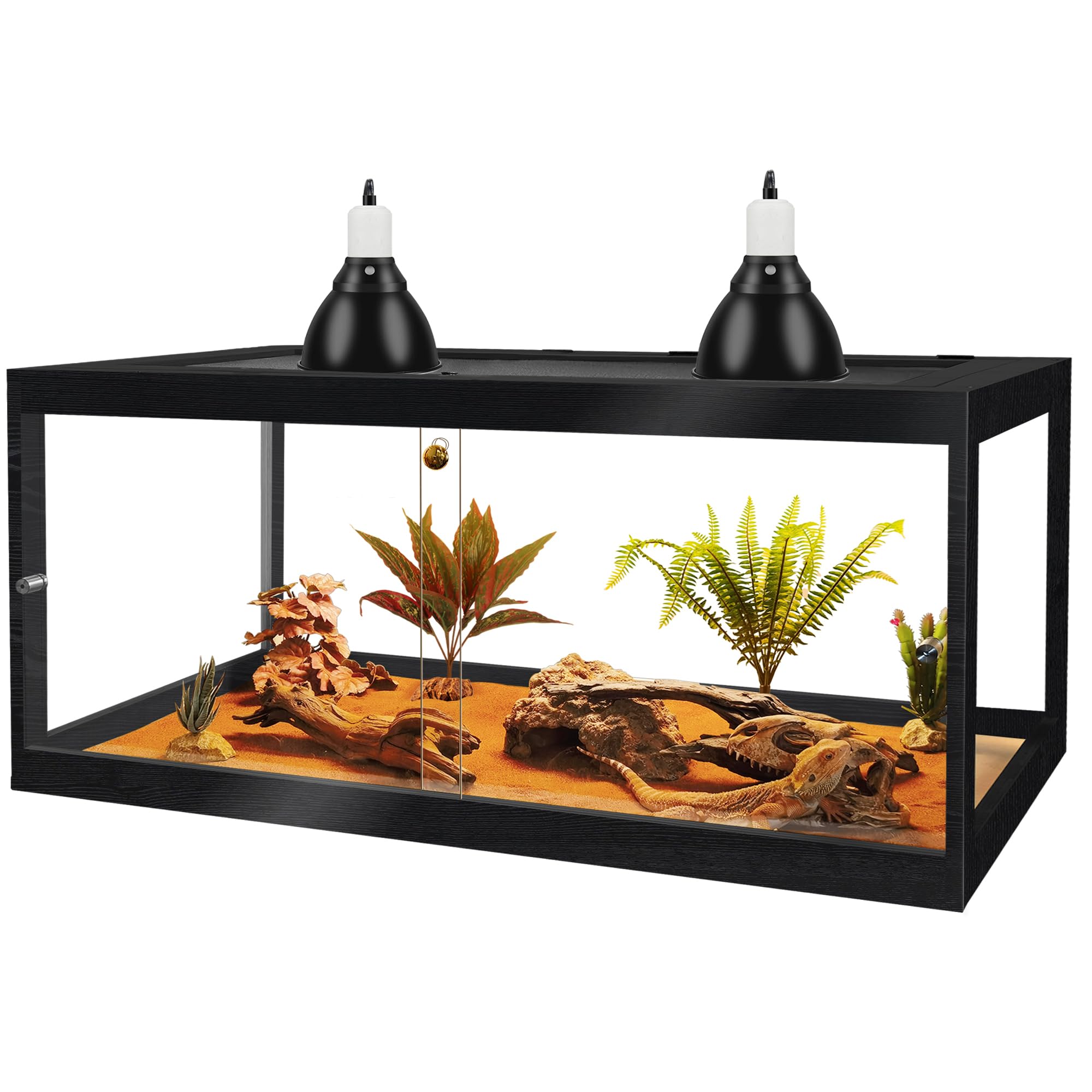 PROLEE Bearded Dragon Tank, 81 Gallon Reptile Tank with Meatl Mesh Roof and Front Sliding Door, Lizard Tank, Spacious Reptile Enclosure for Snakes, Lguanas, Chameleons (Black)