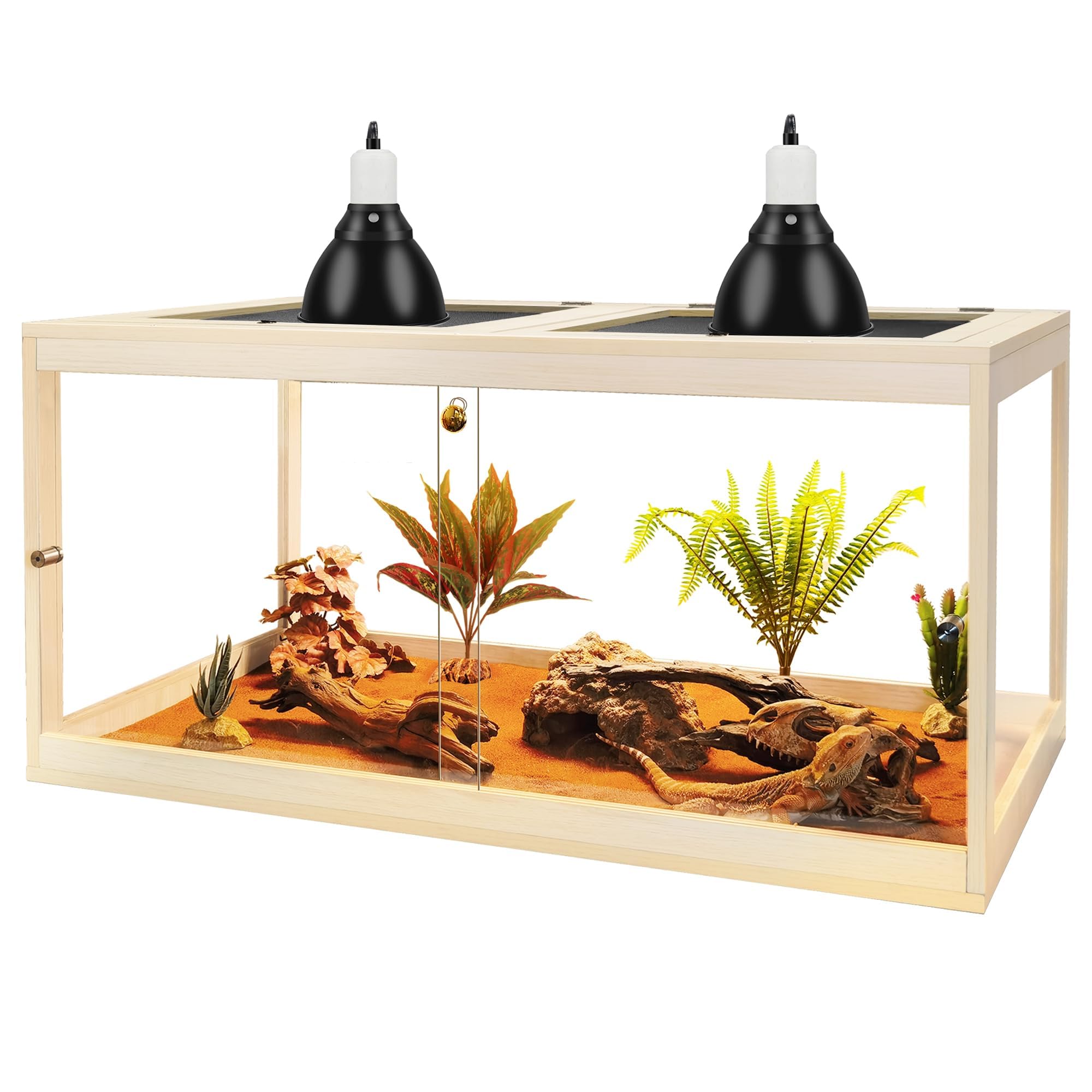 PROLEE Bearded Dragon Tank, 81 Gallon Reptile Tank with Meatl Mesh Roof and Front Sliding Door, Lizard Tank, Spacious Reptile Enclosure for Snakes, Lguanas, Chameleons (Black)
