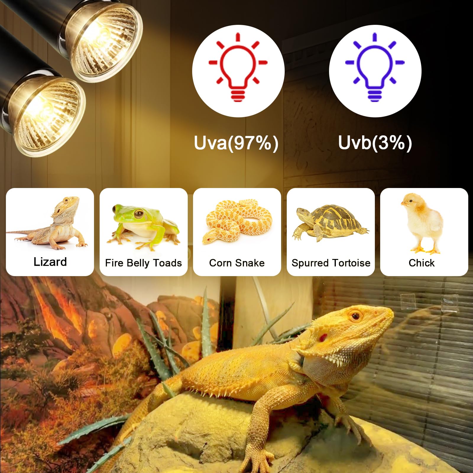 4-Pack 50W UVA Bulbs, Fit E26 Heat Reptile Lamp, Light Turtle Heat Lamp for Reptiles and Amphibian Tanks, Terrariums and Cages, Works with Various Lamp Fixtures