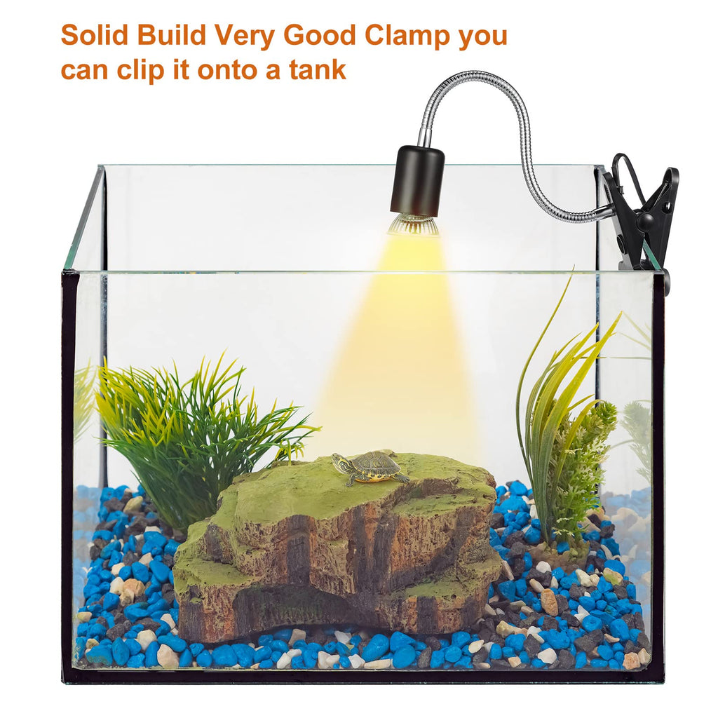 3 Set Reptile Heat Lamp UVA/UVB Turtle Heat Lamp Holder Fixture Clamp Basking Spot Adjustable 50w Full Spectrum Sun Sunbathe Bulb for Turtle Lizard Bearded Dragon Snake Aquarium Amphibian(Black)