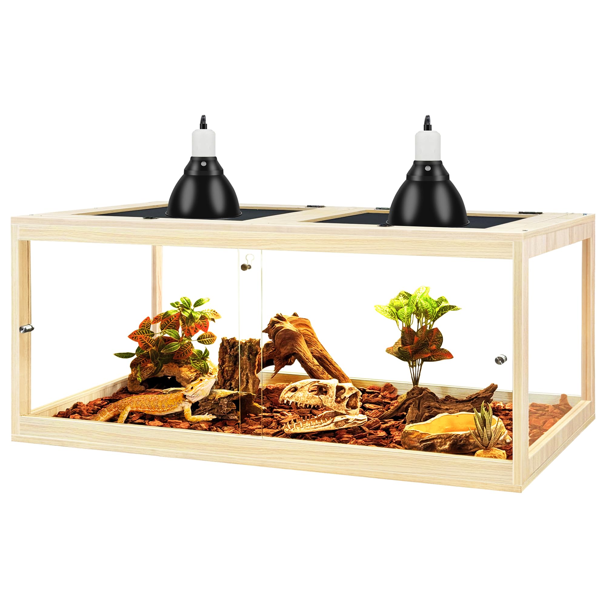 PROLEE Reptile Tank, 65 Gallon Beard Dragon Tank, Tempered Glass Reptile Encloure and Snake Tank with Locking Design for Lizard,Gecko,Chameleon (40"X19.5"X19.5",Black)