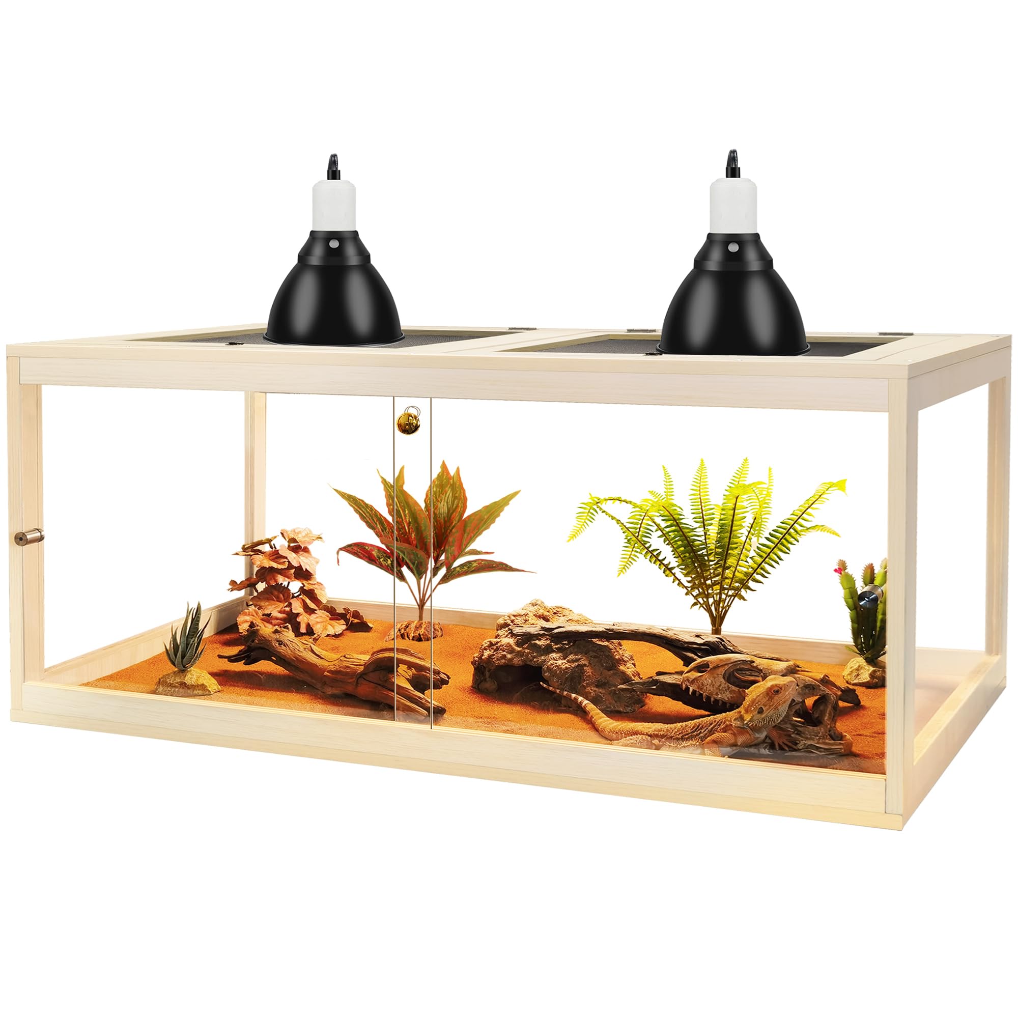 PROLEE Bearded Dragon Tank, 81 Gallon Reptile Tank with Meatl Mesh Roof and Front Sliding Door, Lizard Tank, Spacious Reptile Enclosure for Snakes, Lguanas, Chameleons (Black)