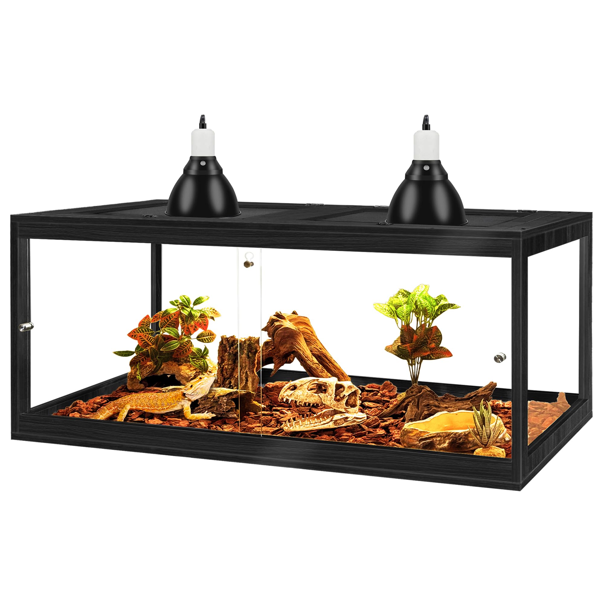 PROLEE Reptile Tank, 65 Gallon Beard Dragon Tank, Tempered Glass Reptile Encloure and Snake Tank with Locking Design for Lizard,Gecko,Chameleon (40"X19.5"X19.5",Black)
