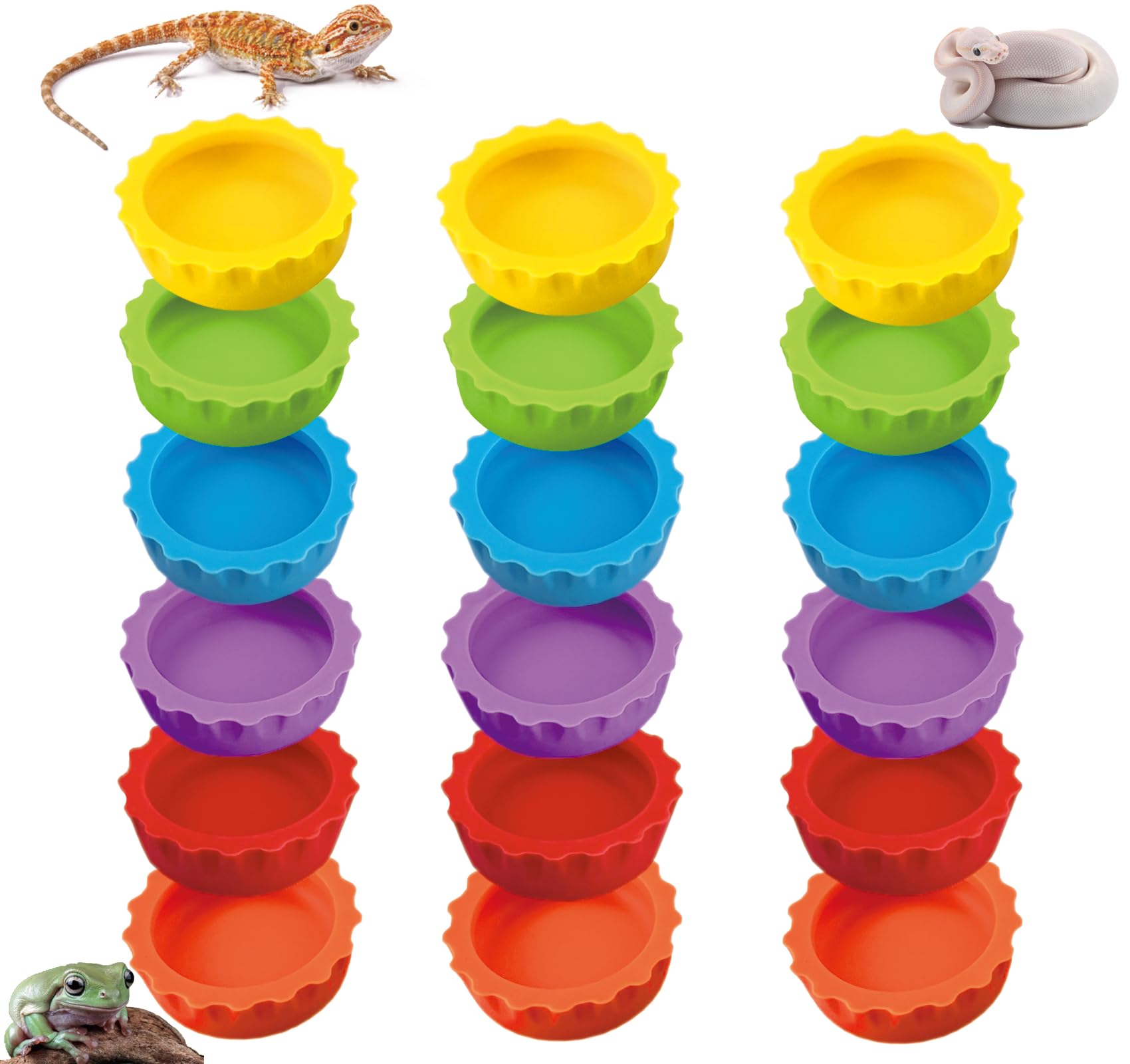 Meow&Woof Crested Gecko Food and Water Feeding Cups, Reptile Food Dish, 6 Pack Colorful Water Bowl for Bearded Dragon Tank Terrarium Accessories Supplies for Tortoise, Crab and Small Pet
