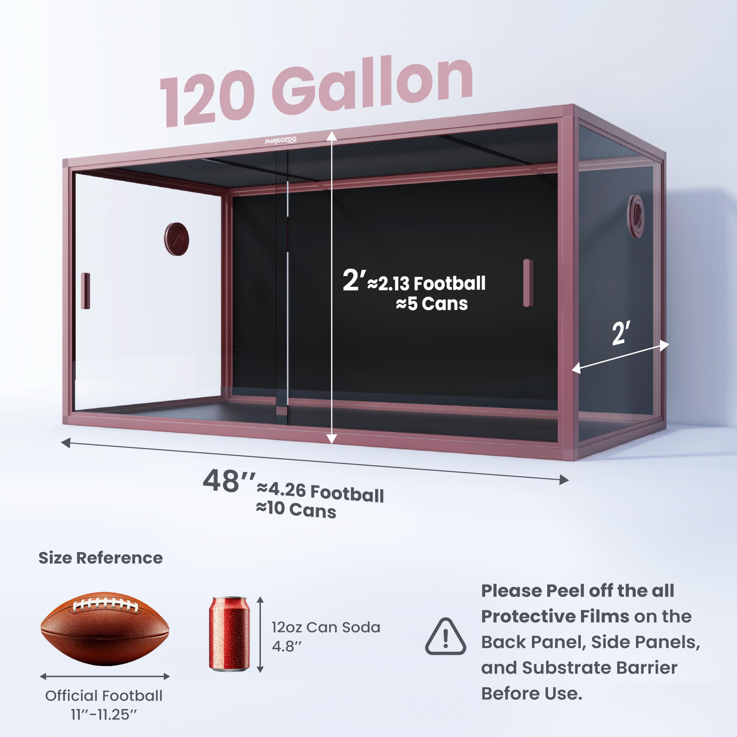 120 Gallon Bearded Dragon Tank,48" x 24" x 24" Reptile Tank with Sliding Door Top Screen Ventilation, Front Opening Reptile Enclosure for Easy Maintenance