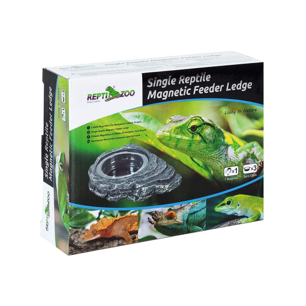 REPTIZOO Reptile Magnetic Feeder Ledge, Single Bowl Reptile Food Dish with 3PCS Feeding Cups Food Water Feeder for Crested Gecko Lizard Chameleon Pets