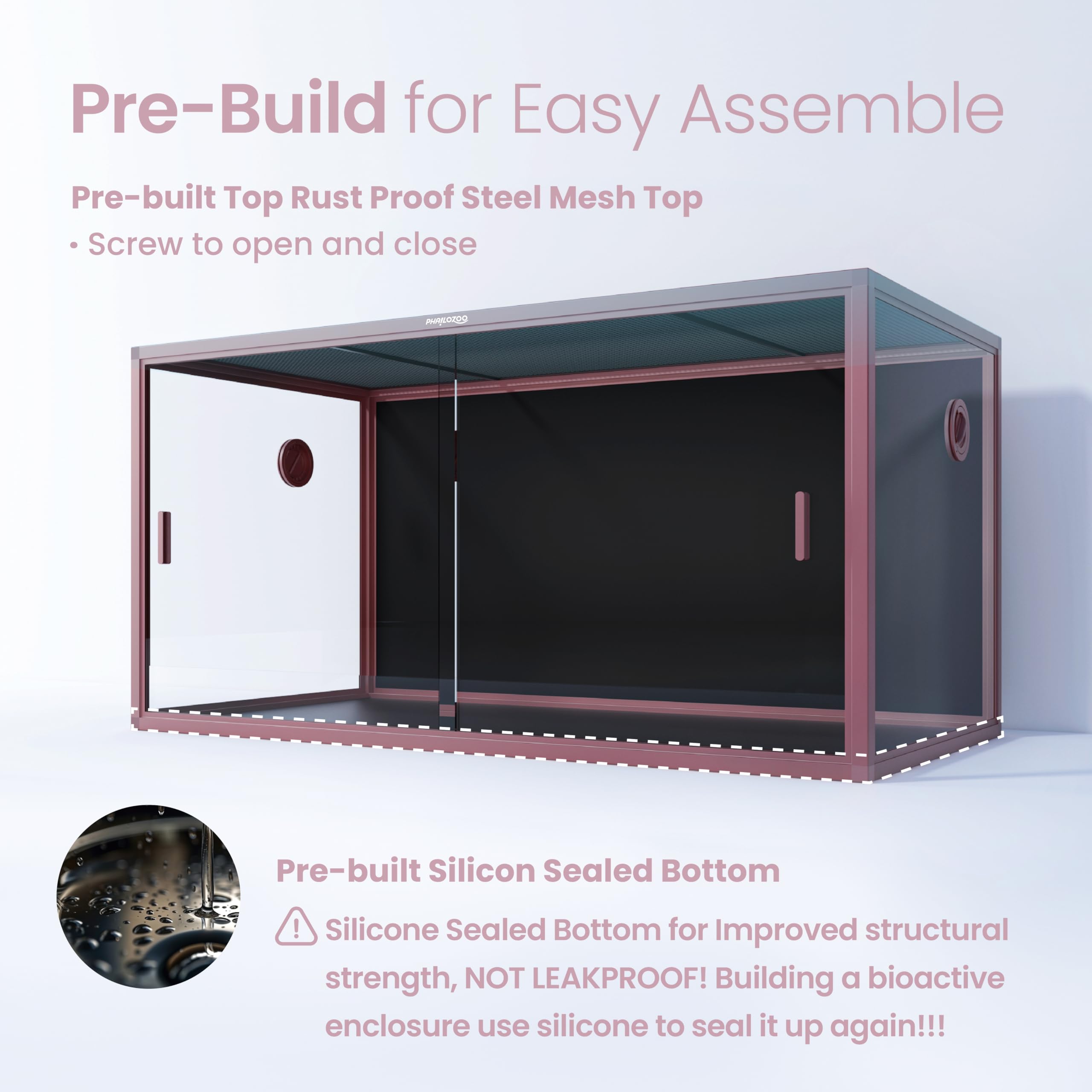 120 Gallon Bearded Dragon Tank,48" x 24" x 24" Reptile Tank with Sliding Door Top Screen Ventilation, Front Opening Reptile Enclosure for Easy Maintenance