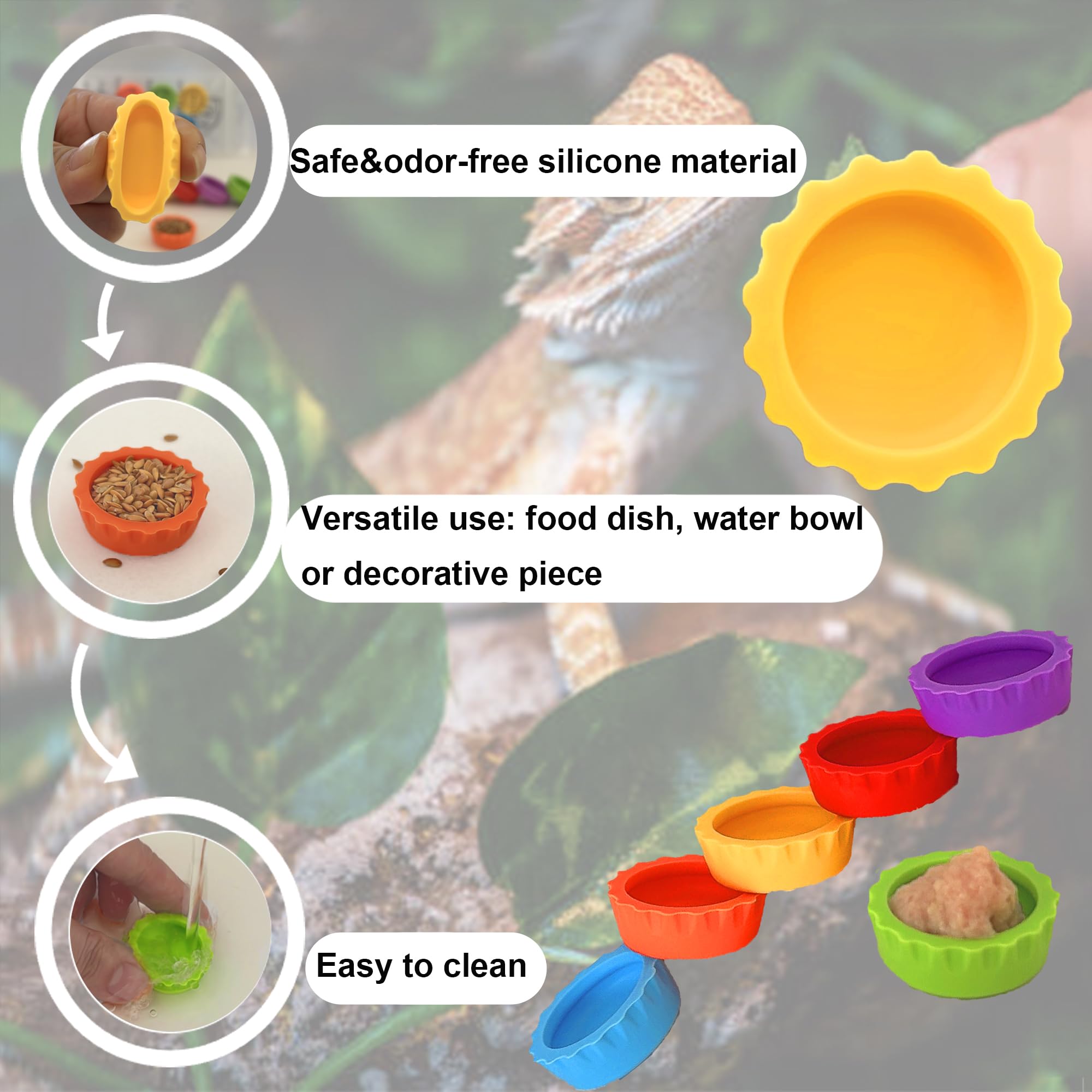 Meow&Woof Crested Gecko Food and Water Feeding Cups, Reptile Food Dish, 6 Pack Colorful Water Bowl for Bearded Dragon Tank Terrarium Accessories Supplies for Tortoise, Crab and Small Pet