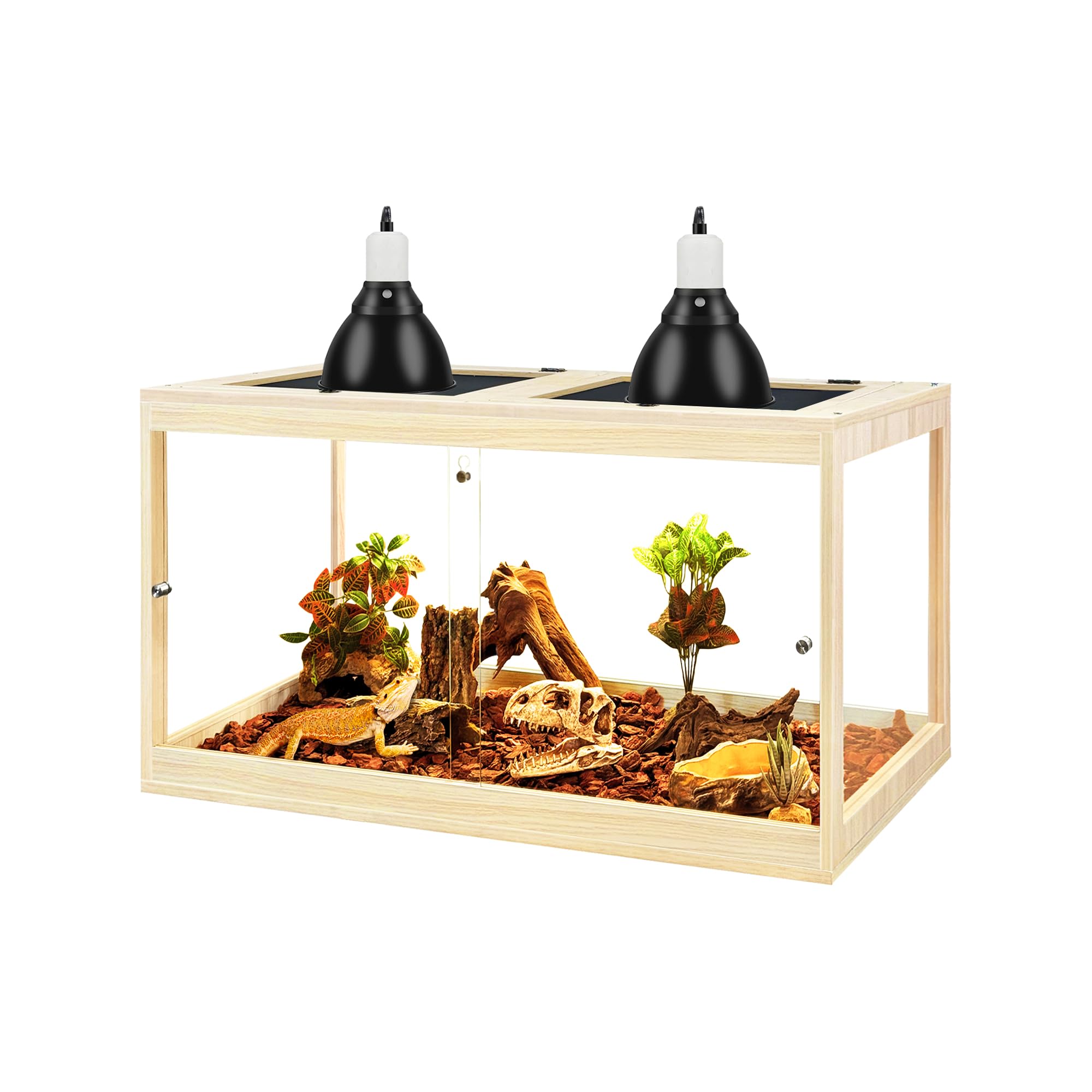 PROLEE Reptile Tank, 65 Gallon Beard Dragon Tank, Tempered Glass Reptile Encloure and Snake Tank with Locking Design for Lizard,Gecko,Chameleon (40"X19.5"X19.5",Black)