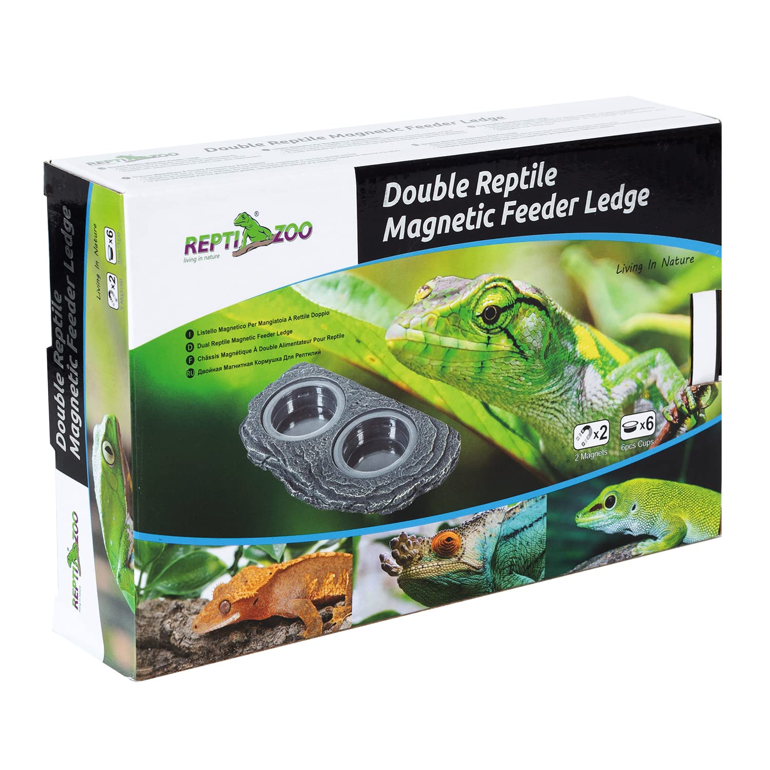 REPTIZOO Reptile Magnetic Feeder Ledge, Single Bowl Reptile Food Dish with 3PCS Feeding Cups Food Water Feeder for Crested Gecko Lizard Chameleon Pets