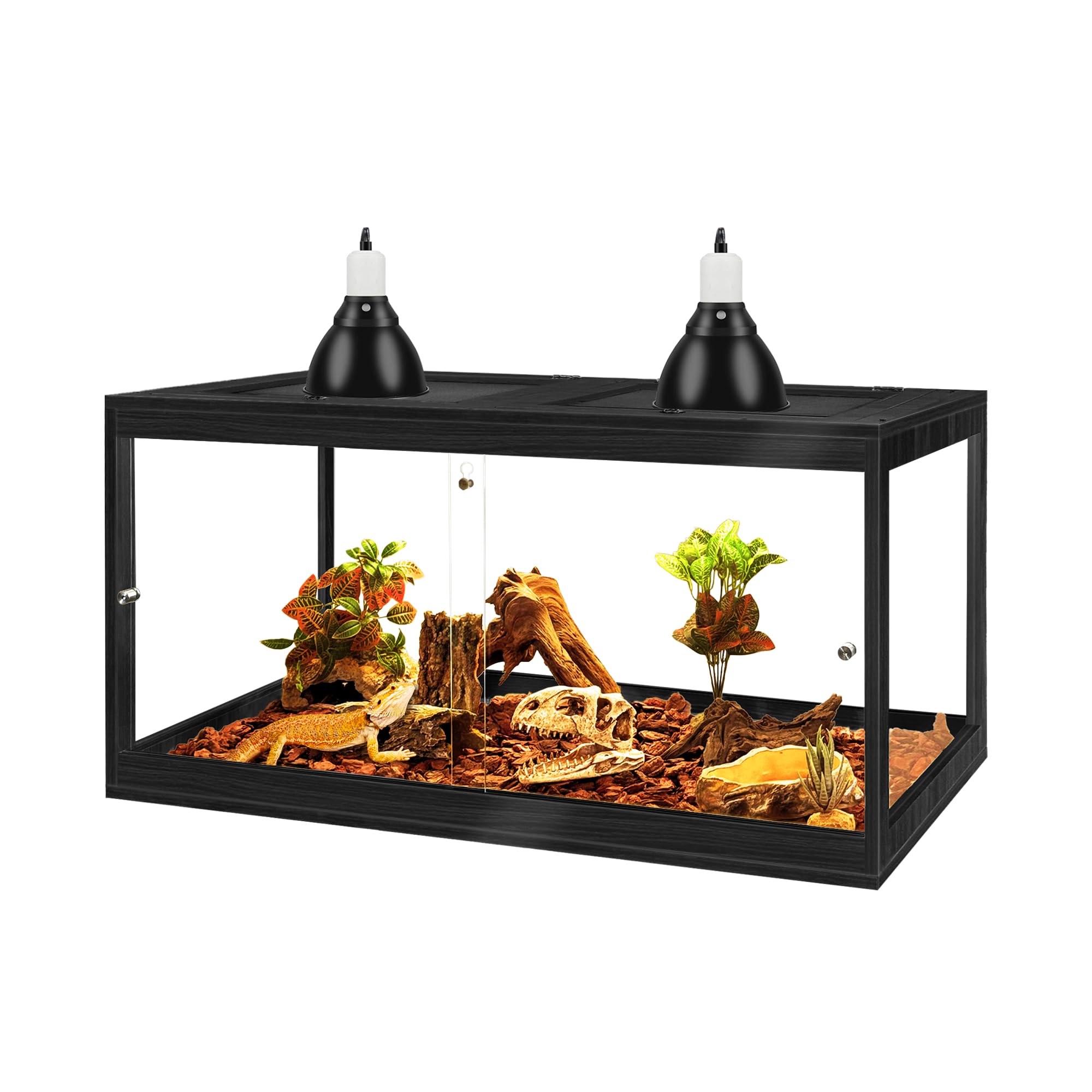 PROLEE Reptile Tank, 65 Gallon Beard Dragon Tank, Tempered Glass Reptile Encloure and Snake Tank with Locking Design for Lizard,Gecko,Chameleon (40"X19.5"X19.5",Black)