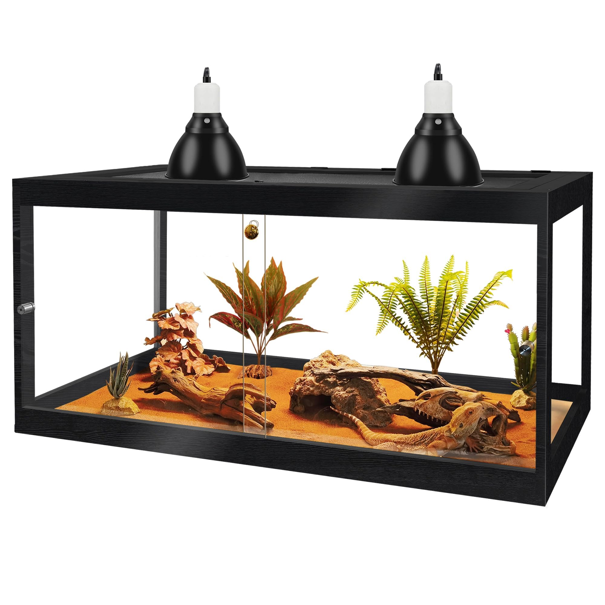 PROLEE Bearded Dragon Tank, 81 Gallon Reptile Tank with Meatl Mesh Roof and Front Sliding Door, Lizard Tank, Spacious Reptile Enclosure for Snakes, Lguanas, Chameleons (Black)