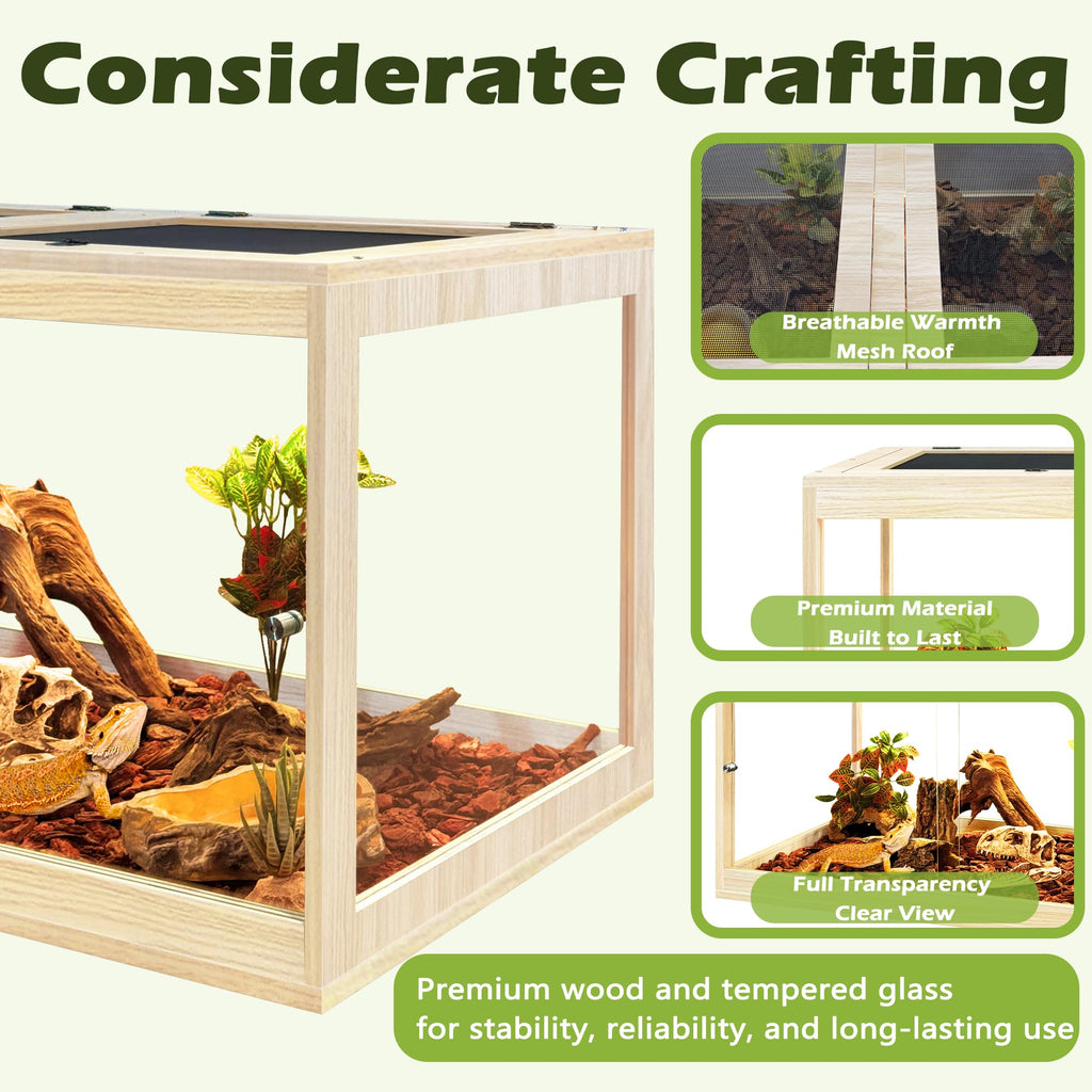 PROLEE Reptile Tank, 65 Gallon Beard Dragon Tank, Tempered Glass Reptile Encloure and Snake Tank with Locking Design for Lizard,Gecko,Chameleon (40"X19.5"X19.5",Black)