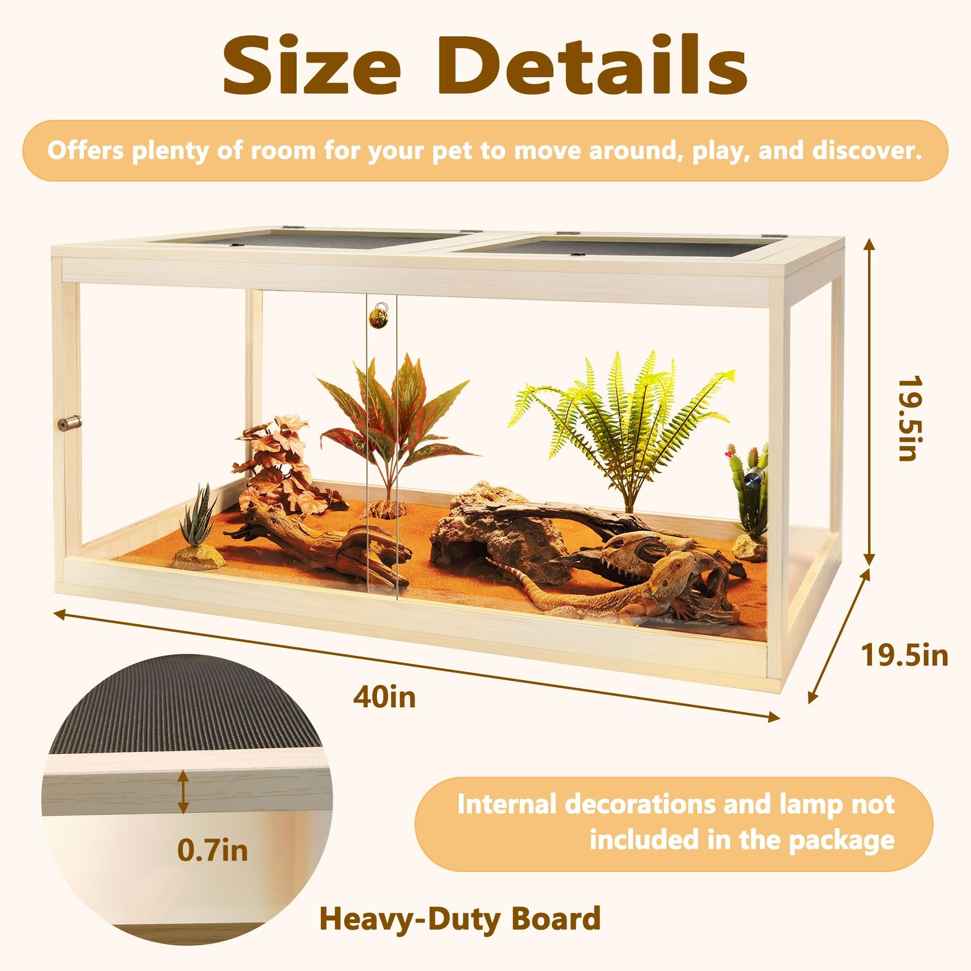 PROLEE Bearded Dragon Tank, 81 Gallon Reptile Tank with Meatl Mesh Roof and Front Sliding Door, Lizard Tank, Spacious Reptile Enclosure for Snakes, Lguanas, Chameleons (Black)