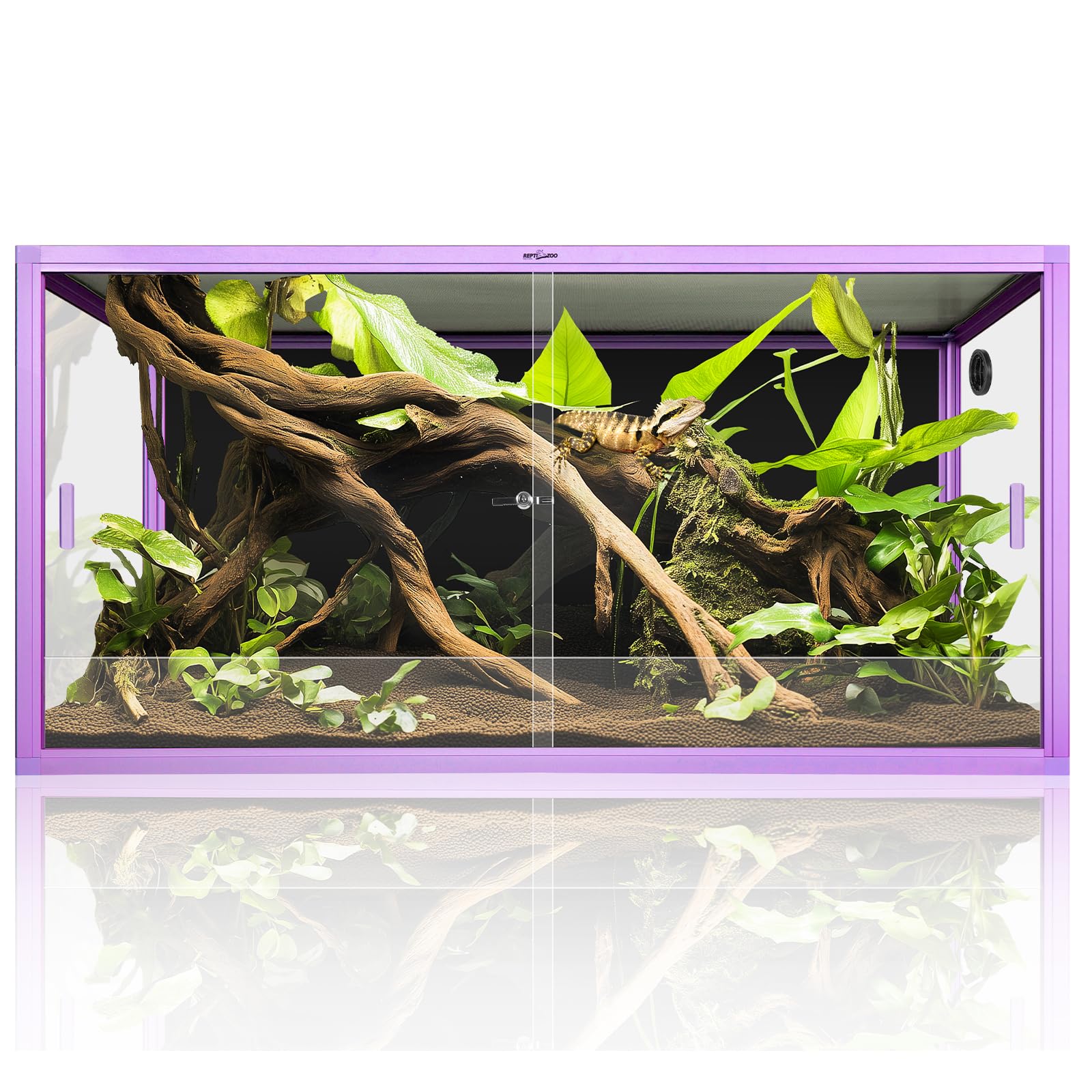 REPTI ZOO 68 Gallon Reptile Terrarium, 48" x 18" x 18" Light Weight Reptile Enclosure, Colored Reptiles Tank with Tempered Glass Door, Large Habitat for Bearded Dragon, Snake, Lizard, Gecko-Green