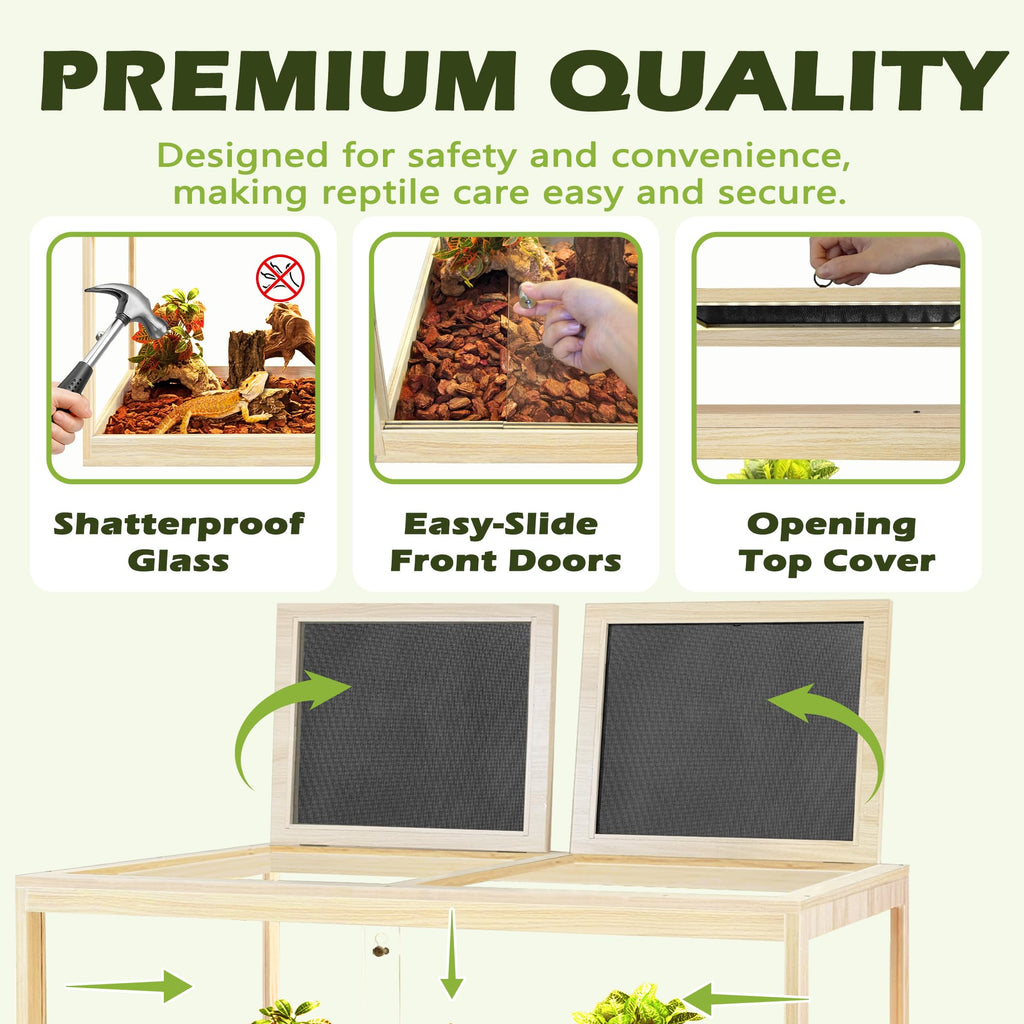 PROLEE Reptile Tank, 65 Gallon Beard Dragon Tank, Tempered Glass Reptile Encloure and Snake Tank with Locking Design for Lizard,Gecko,Chameleon (40"X19.5"X19.5",Black)
