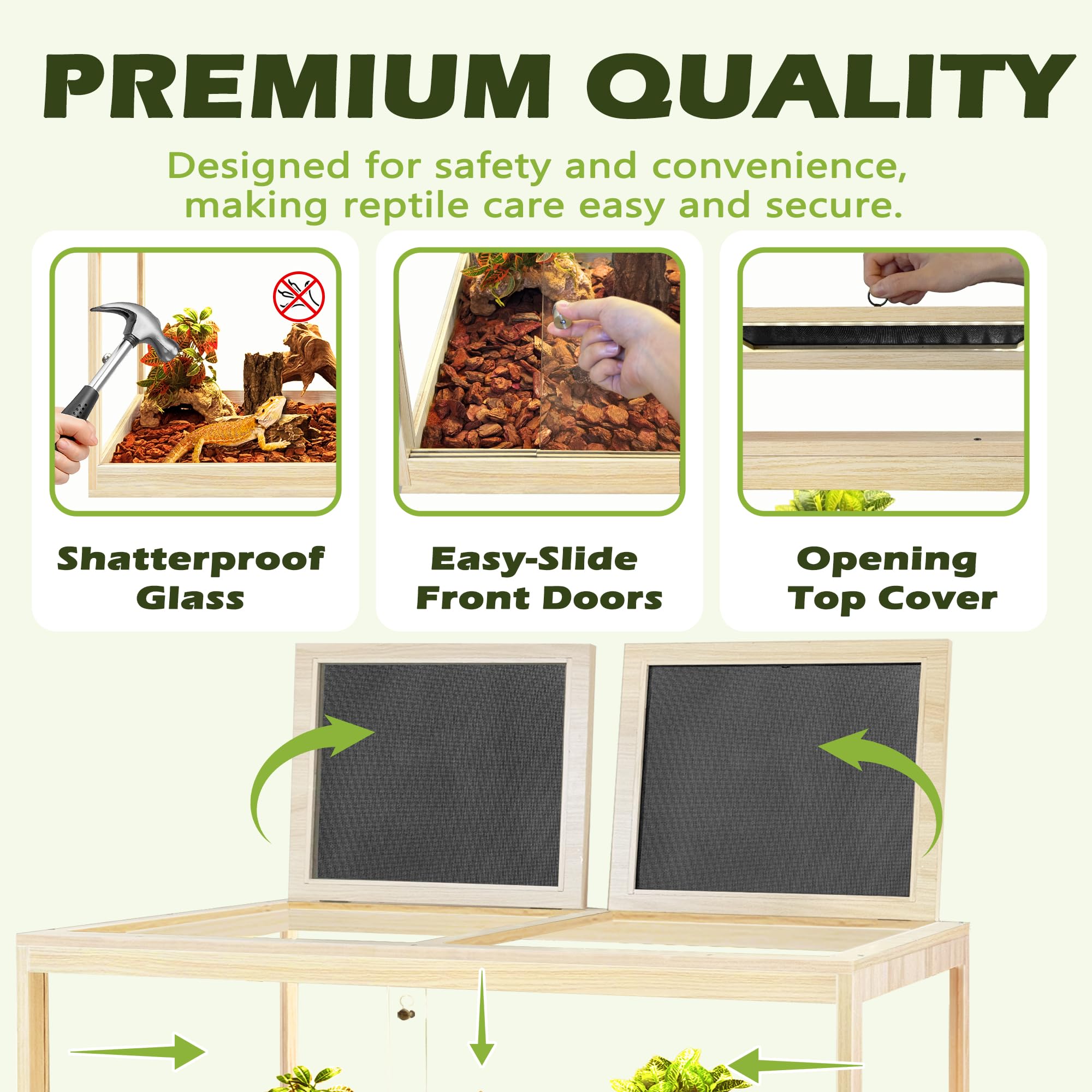 PROLEE Reptile Tank, 65 Gallon Beard Dragon Tank, Tempered Glass Reptile Encloure and Snake Tank with Locking Design for Lizard,Gecko,Chameleon (40"X19.5"X19.5",Black)