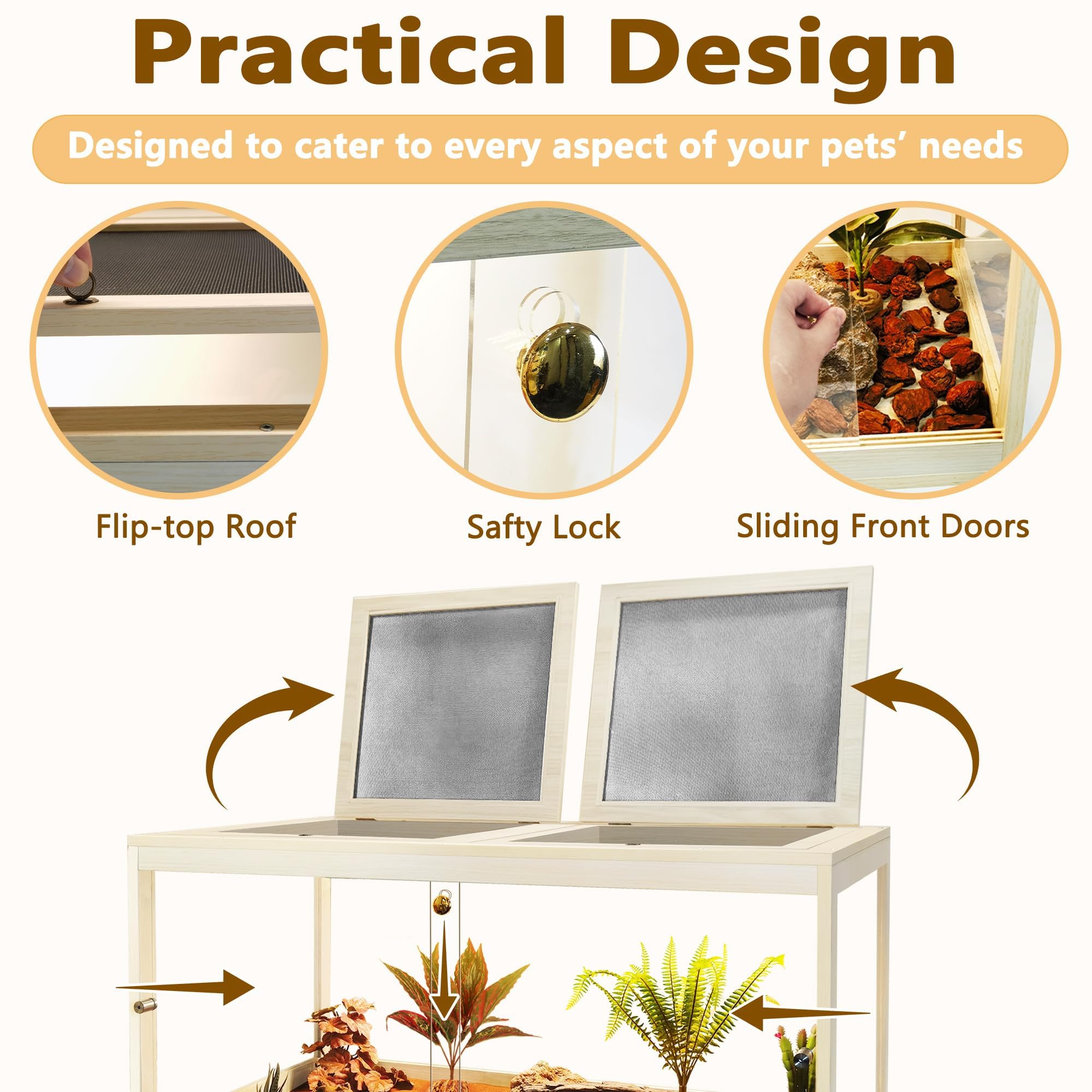 PROLEE Bearded Dragon Tank, 81 Gallon Reptile Tank with Meatl Mesh Roof and Front Sliding Door, Lizard Tank, Spacious Reptile Enclosure for Snakes, Lguanas, Chameleons (Black)