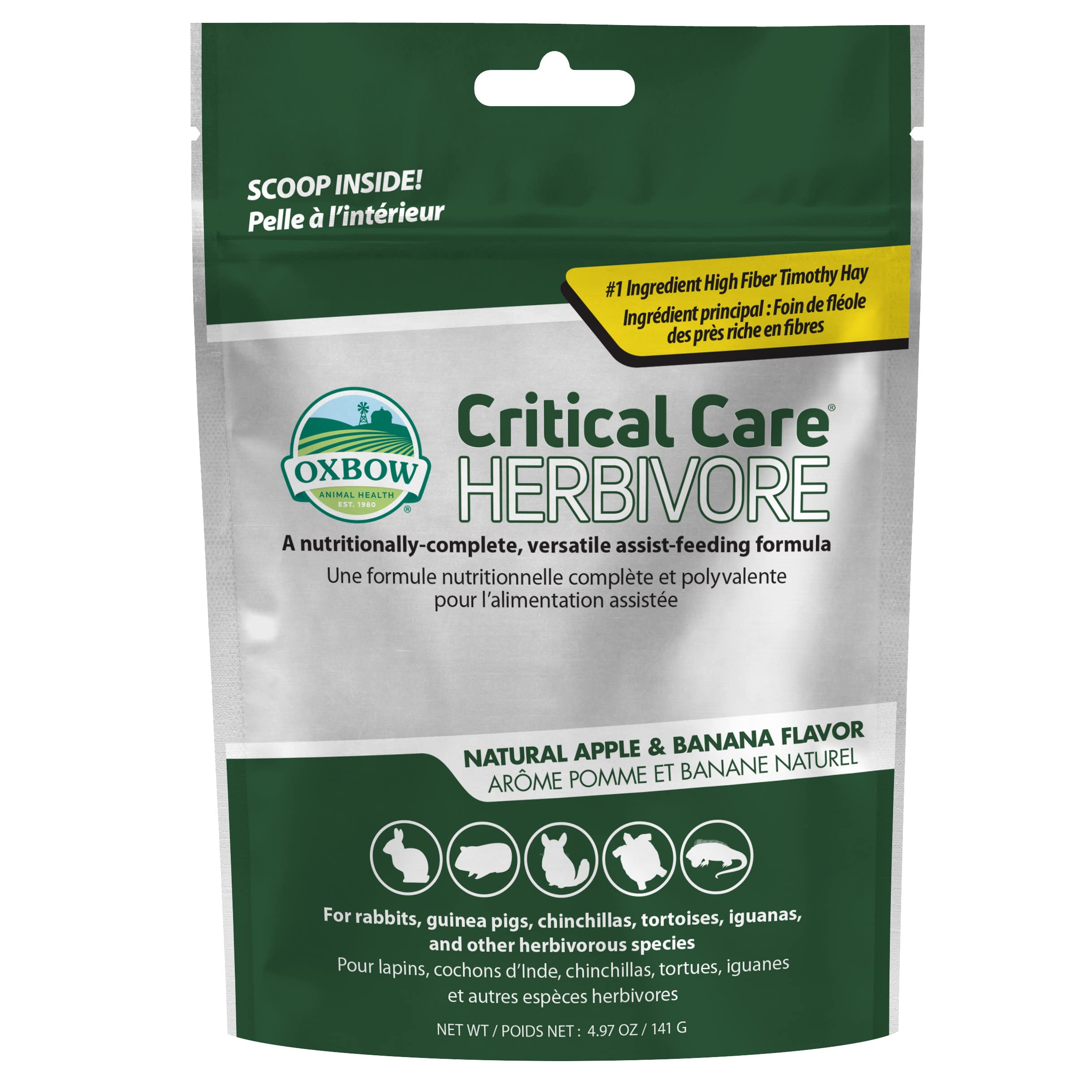 Oxbow Critical Care Herbivore, Emergency Guinea Pig Food, Rabbit Food for Recovery, Natural Apple Banana Flavor, Critical Care for Guinea Pig Emergency Kit, Made in USA, 141 Grams