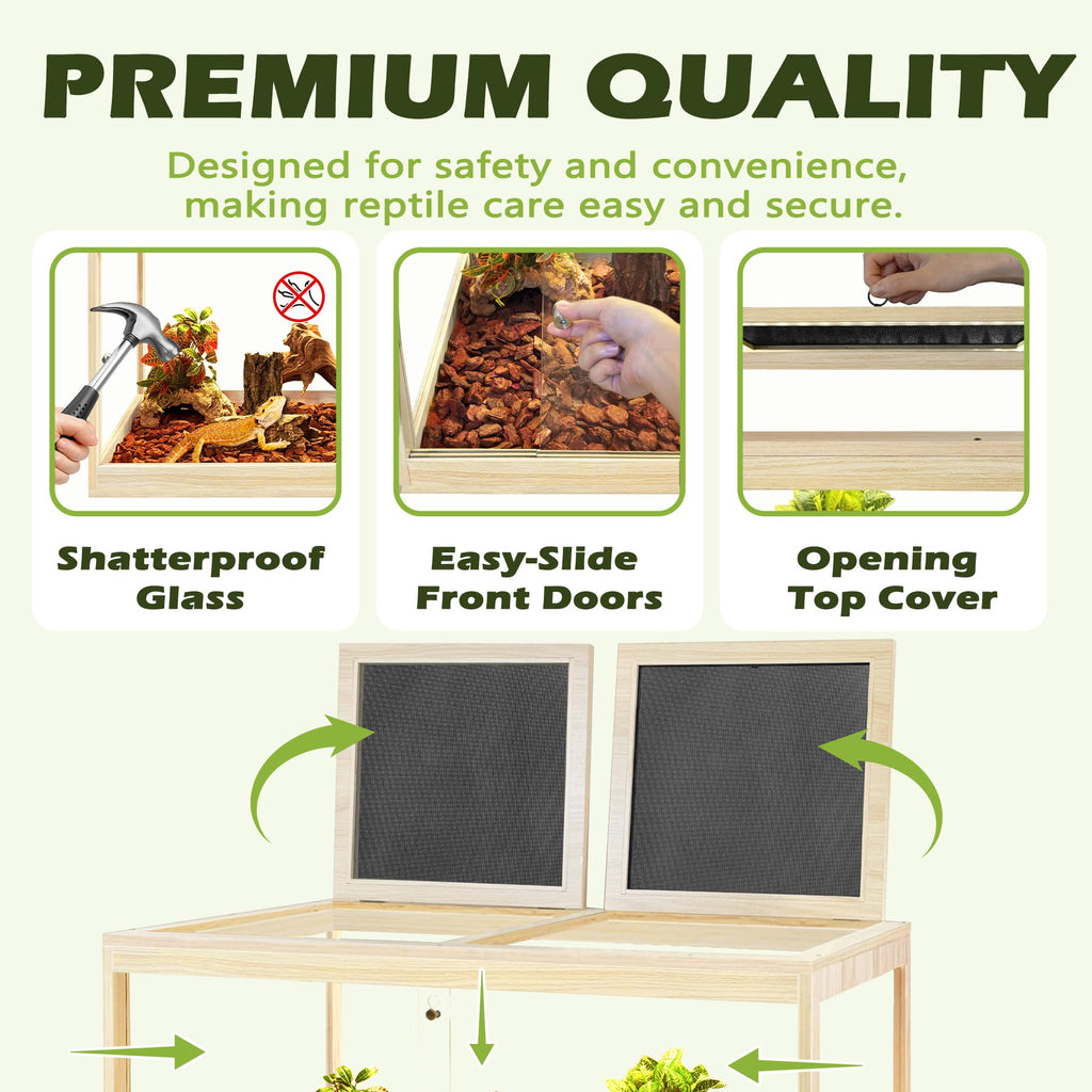 PROLEE Reptile Tank, 65 Gallon Beard Dragon Tank, Tempered Glass Reptile Encloure and Snake Tank with Locking Design for Lizard,Gecko,Chameleon (40"X19.5"X19.5",Black)