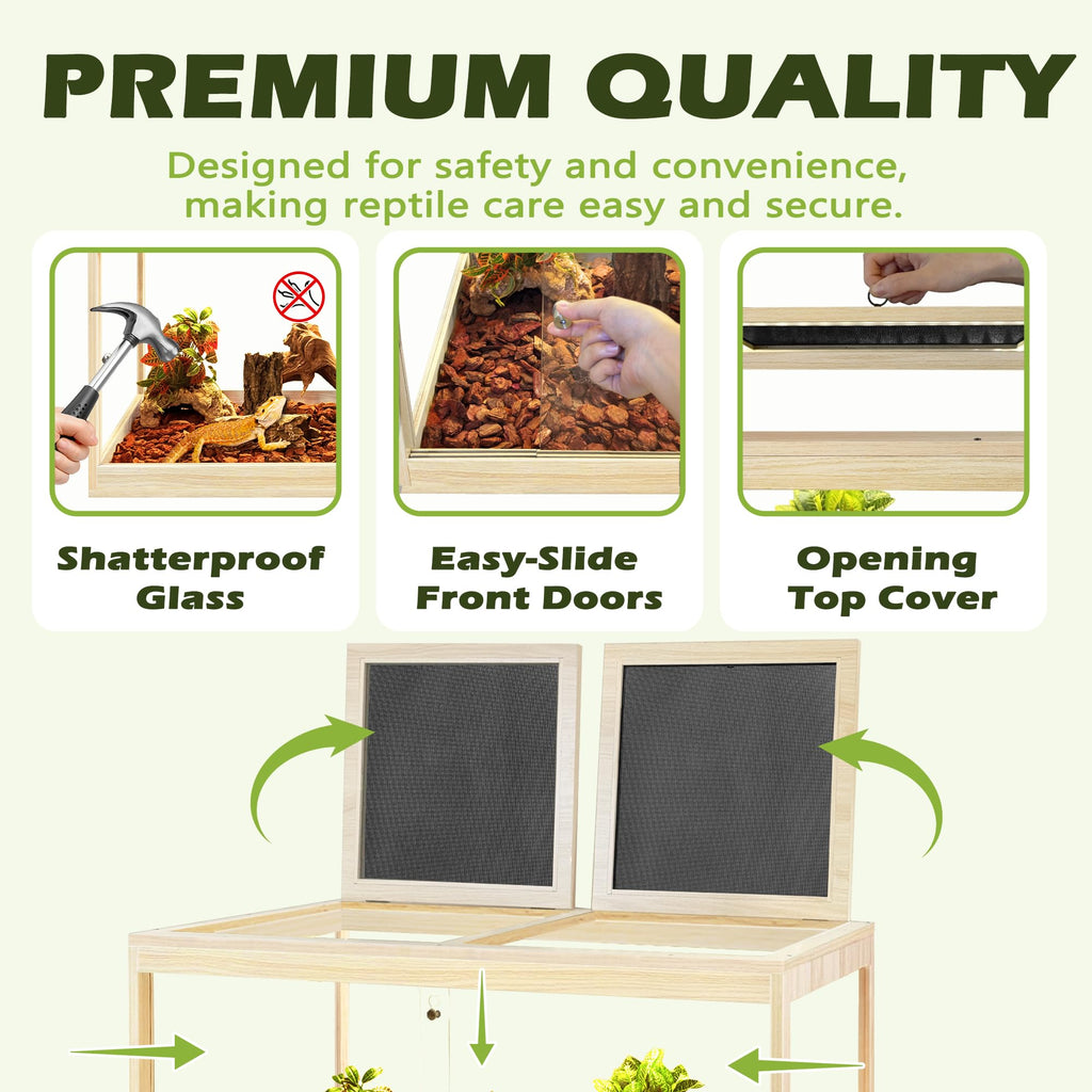 PROLEE Reptile Tank, 65 Gallon Beard Dragon Tank, Tempered Glass Reptile Encloure and Snake Tank with Locking Design for Lizard,Gecko,Chameleon (40"X19.5"X19.5",Black)