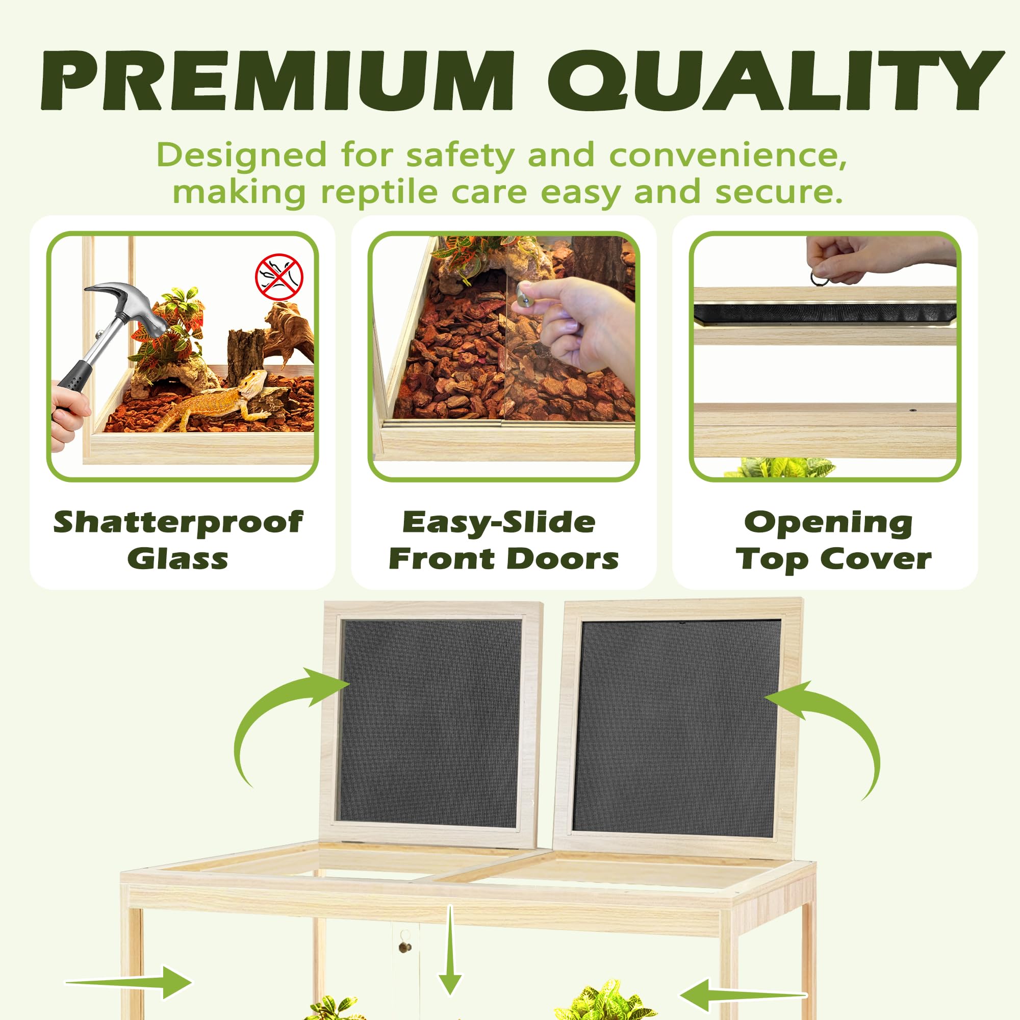 PROLEE Reptile Tank, 65 Gallon Beard Dragon Tank, Tempered Glass Reptile Encloure and Snake Tank with Locking Design for Lizard,Gecko,Chameleon (40"X19.5"X19.5",Black)