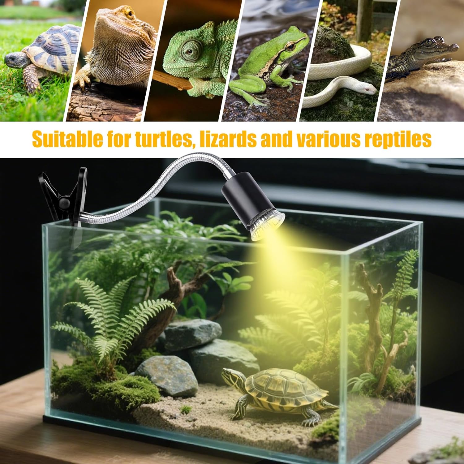 Turtle Basking Light (Cycle Timer), Tortoise Lamp UVA UVB Heat Bulbs -2 Pack 50W, 360°Rotatable Turtle UVA/UVB Basking Heat Light Bulb for Lizard, Beared Dragon