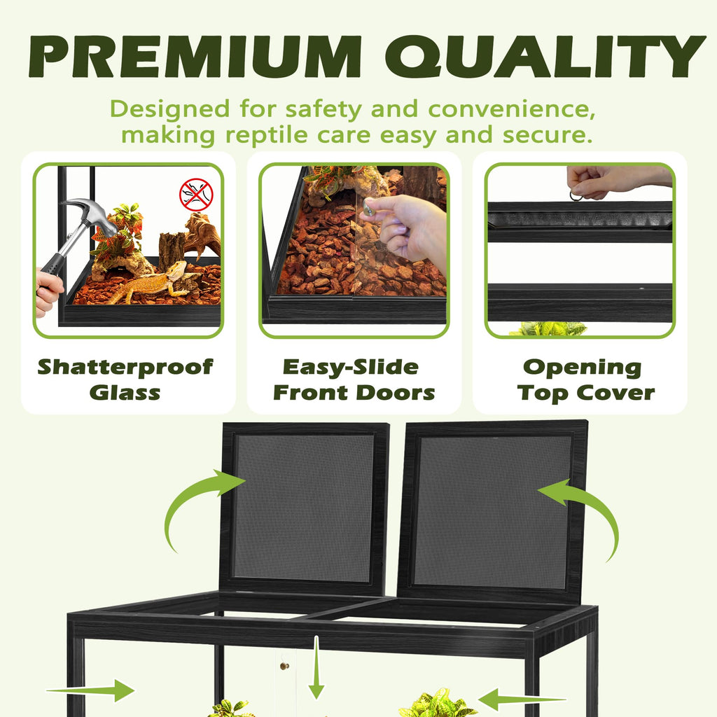 PROLEE Reptile Tank, 65 Gallon Beard Dragon Tank, Tempered Glass Reptile Encloure and Snake Tank with Locking Design for Lizard,Gecko,Chameleon (40"X19.5"X19.5",Black)
