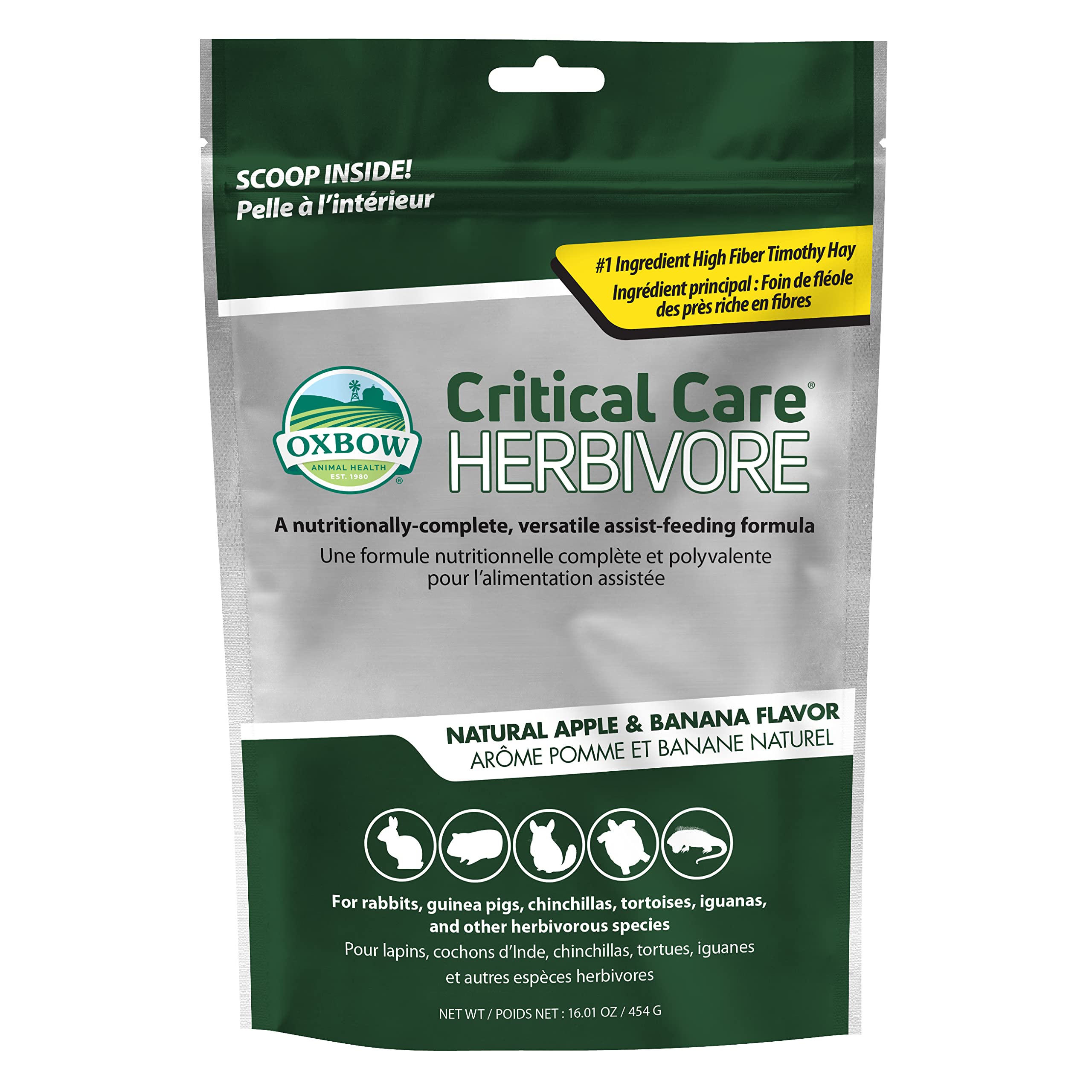 Oxbow Critical Care Herbivore, Emergency Guinea Pig Food, Rabbit Food for Recovery, Natural Apple Banana Flavor, Critical Care for Guinea Pig Emergency Kit, Made in USA, 141 Grams