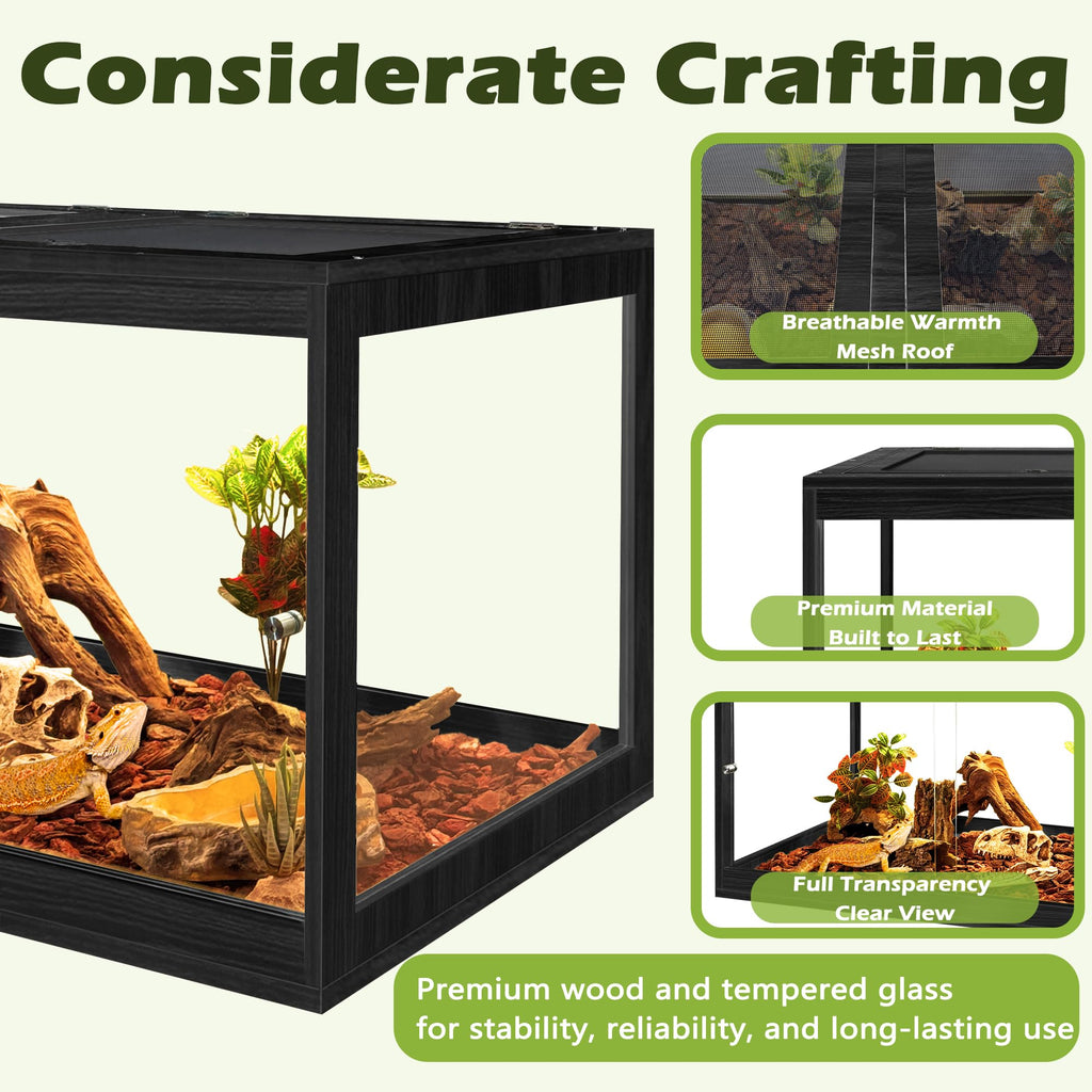 PROLEE Reptile Tank, 65 Gallon Beard Dragon Tank, Tempered Glass Reptile Encloure and Snake Tank with Locking Design for Lizard,Gecko,Chameleon (40"X19.5"X19.5",Black)