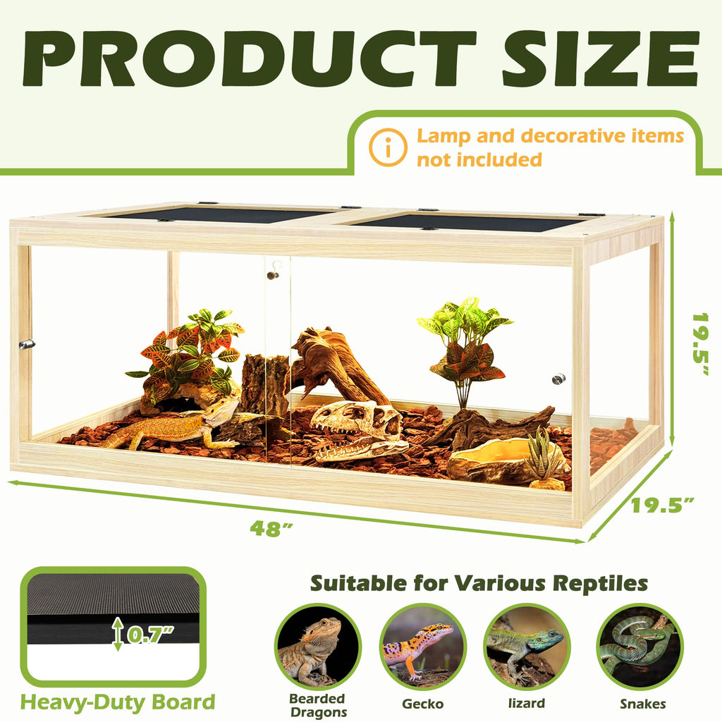 PROLEE Reptile Tank, 65 Gallon Beard Dragon Tank, Tempered Glass Reptile Encloure and Snake Tank with Locking Design for Lizard,Gecko,Chameleon (40"X19.5"X19.5",Black)